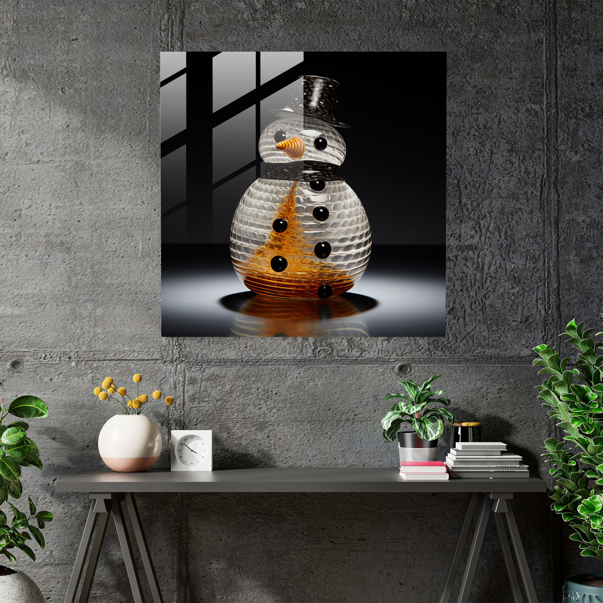 Snowman Glass Wall Art - Snowman, Glass Wall Art, Modern Art, Glass Art
