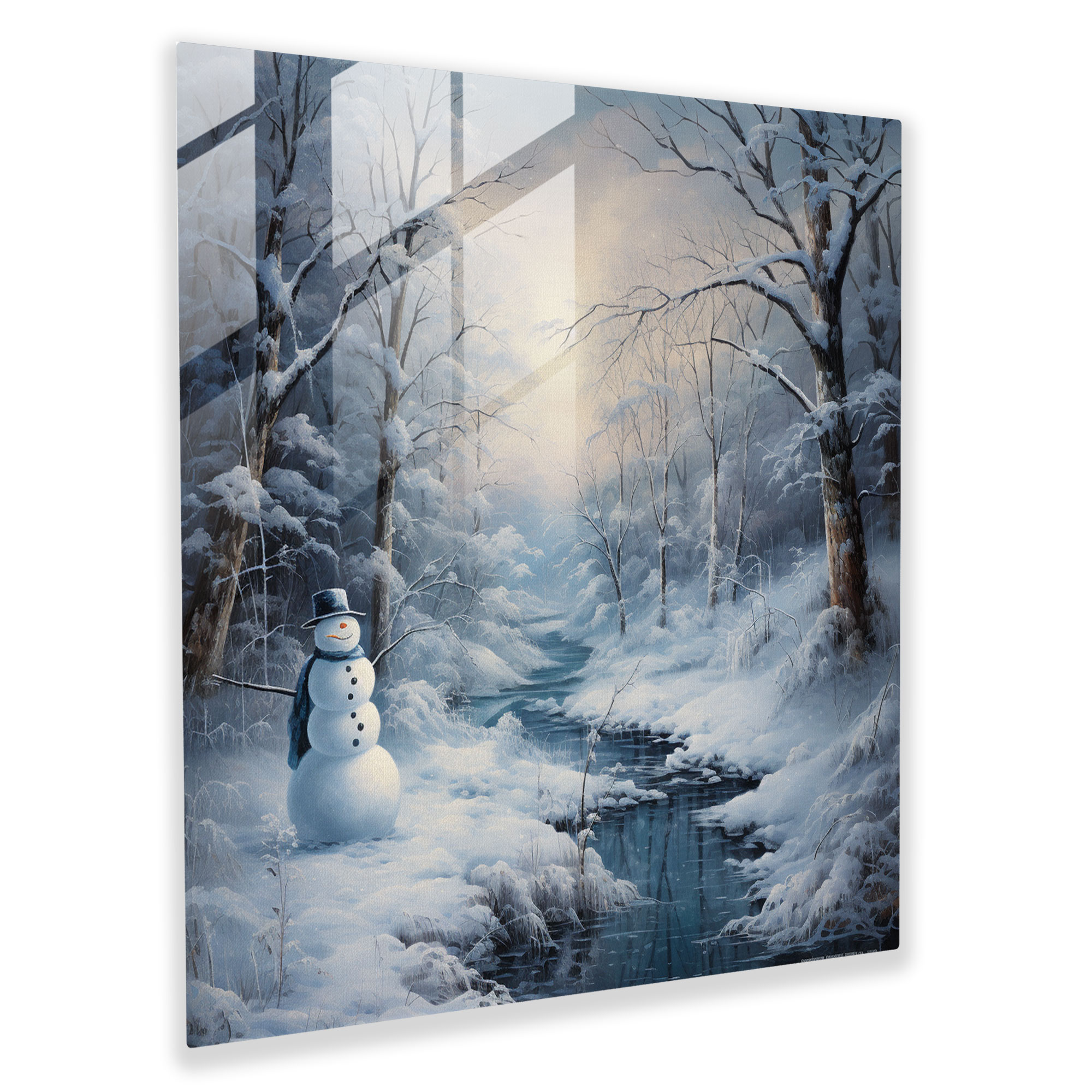 Snowman Glass Print - Snowman, Winter Landscape, Wall Decoration, Snowman