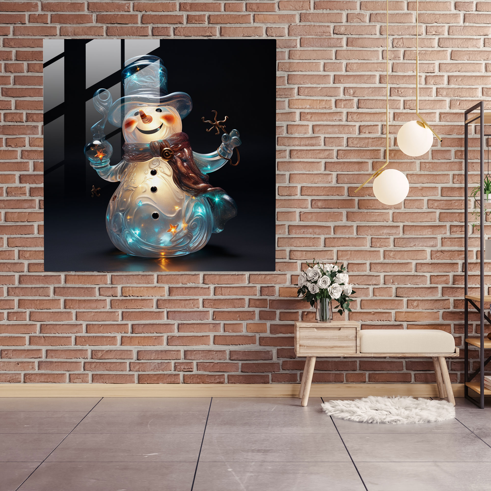 Snowman Glass Wall Art - Snowman, Wall Decoration, Glass Wall Art, Whimsical Sculpture