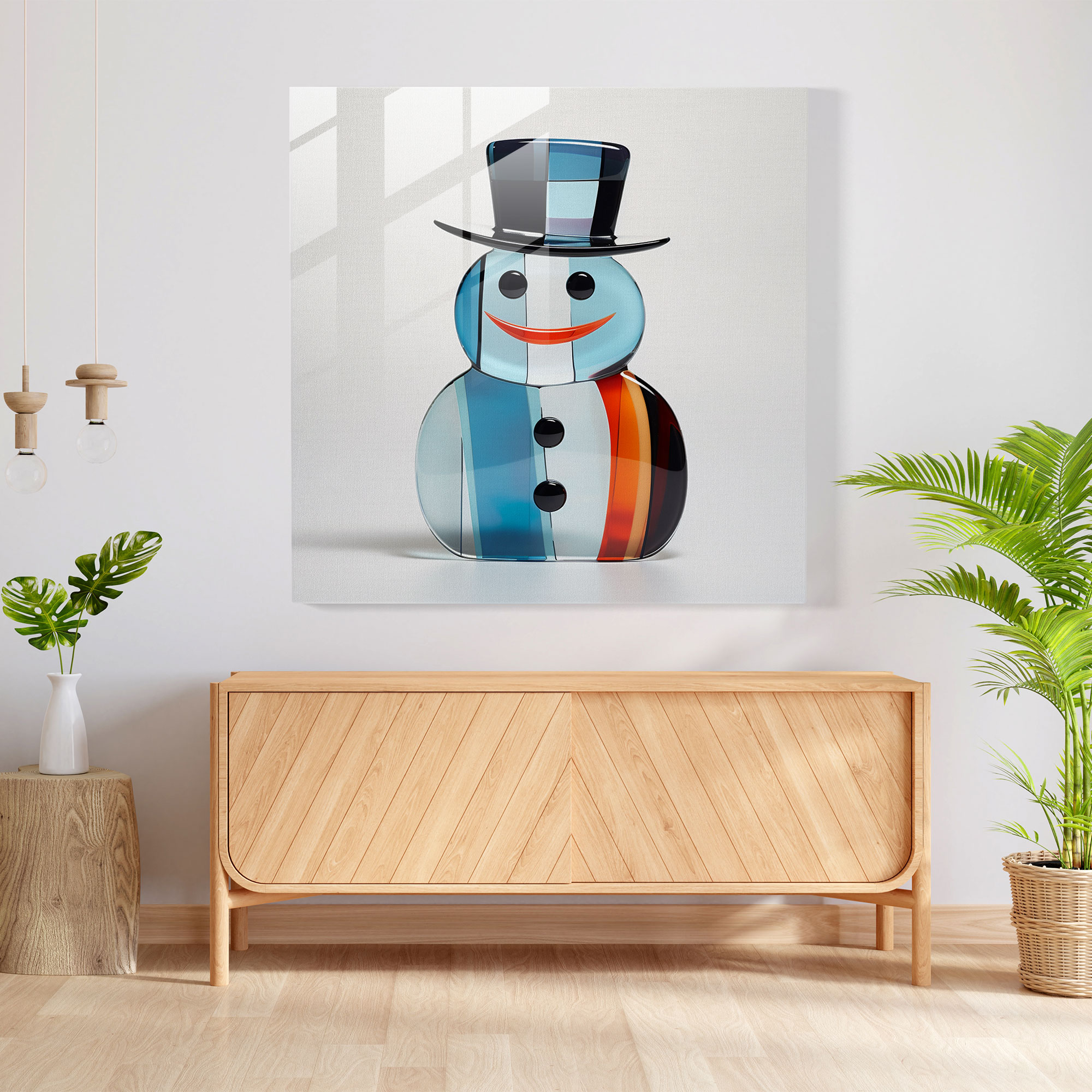 Snowman Glass Wall Art - Snowman, Glass Art, Wall Decoration, Home Decoration