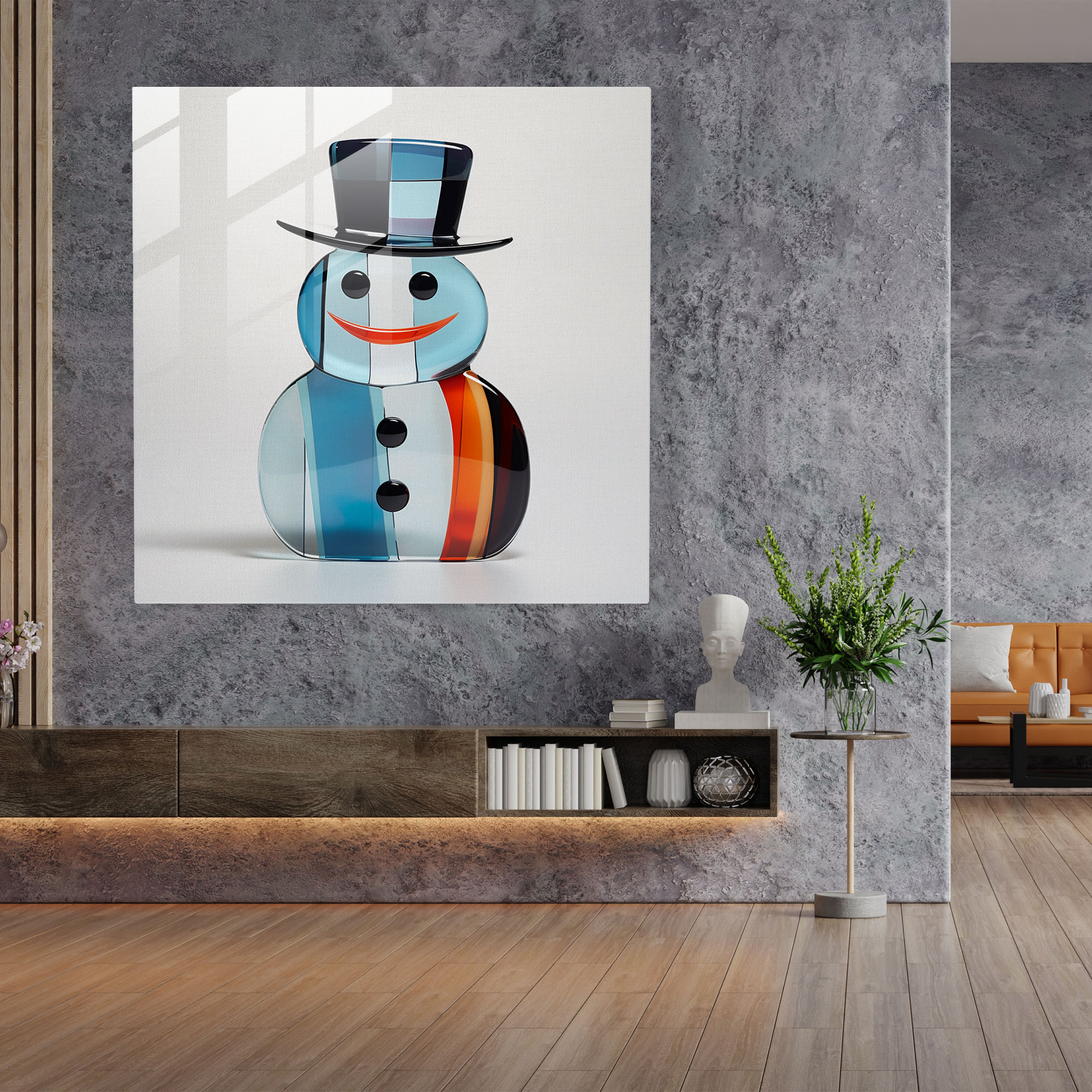 Snowman Glass Wall Art - Snowman, Glass Art, Wall Decoration, Home Decoration
