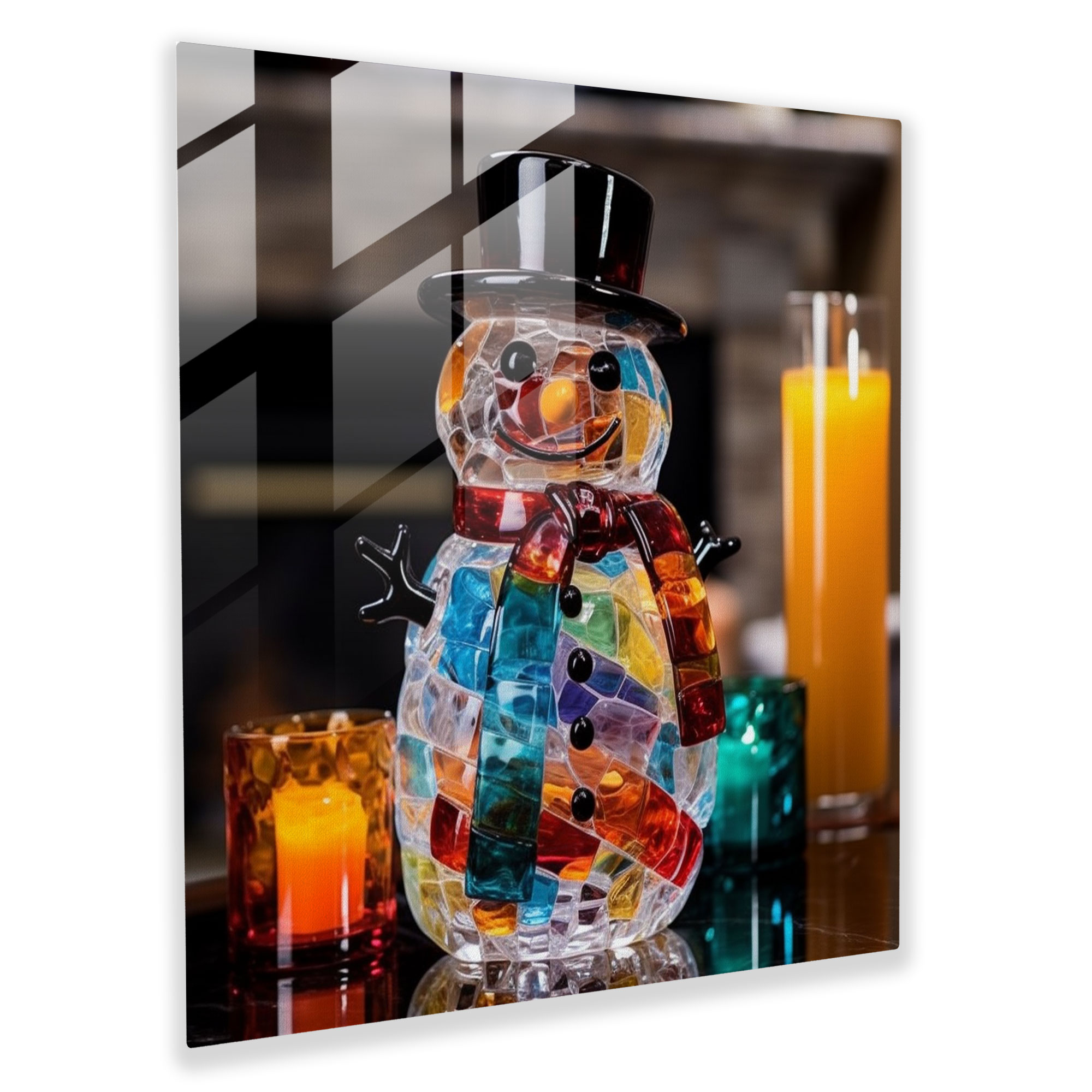 Colorful Glass Print Snowman - Snowman, Home Decoration, Modern Art, Glass Wall Art