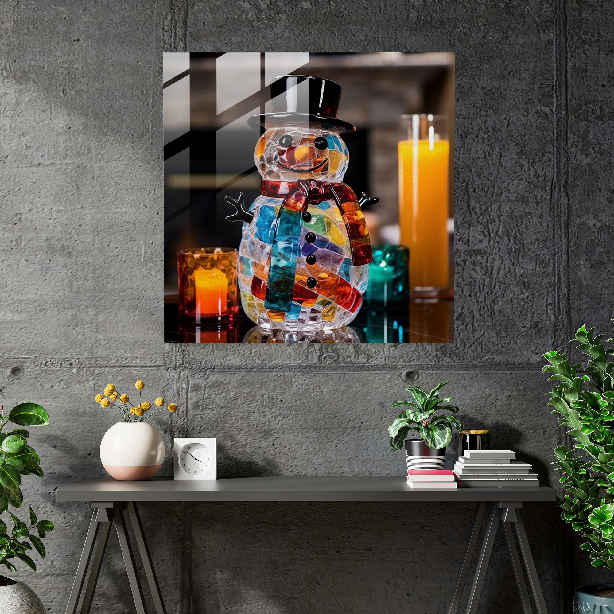 Colorful Glass Print Snowman - Snowman, Home Decoration, Modern Art, Glass Wall Art