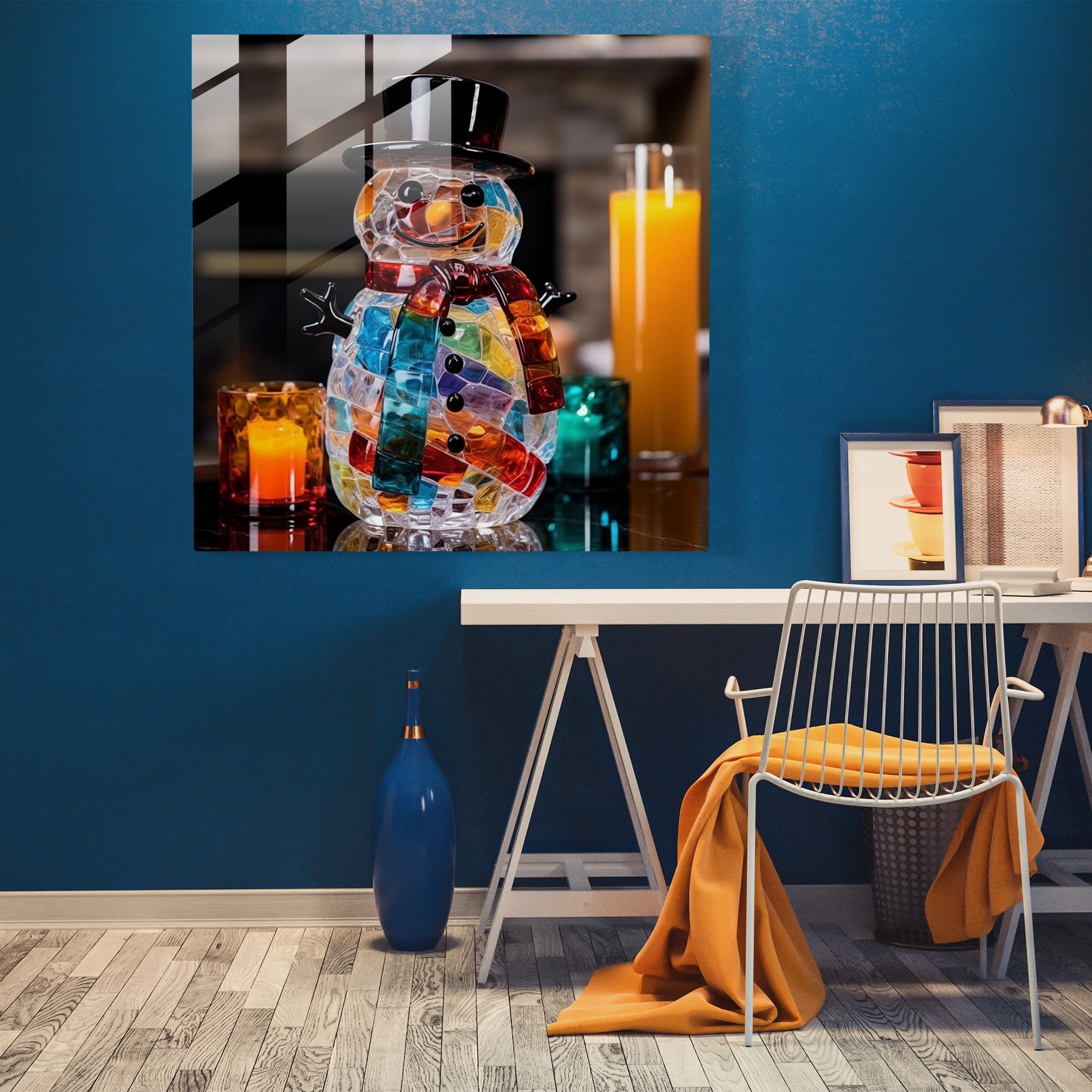 Colorful Glass Print Snowman - Snowman, Home Decoration, Modern Art, Glass Wall Art