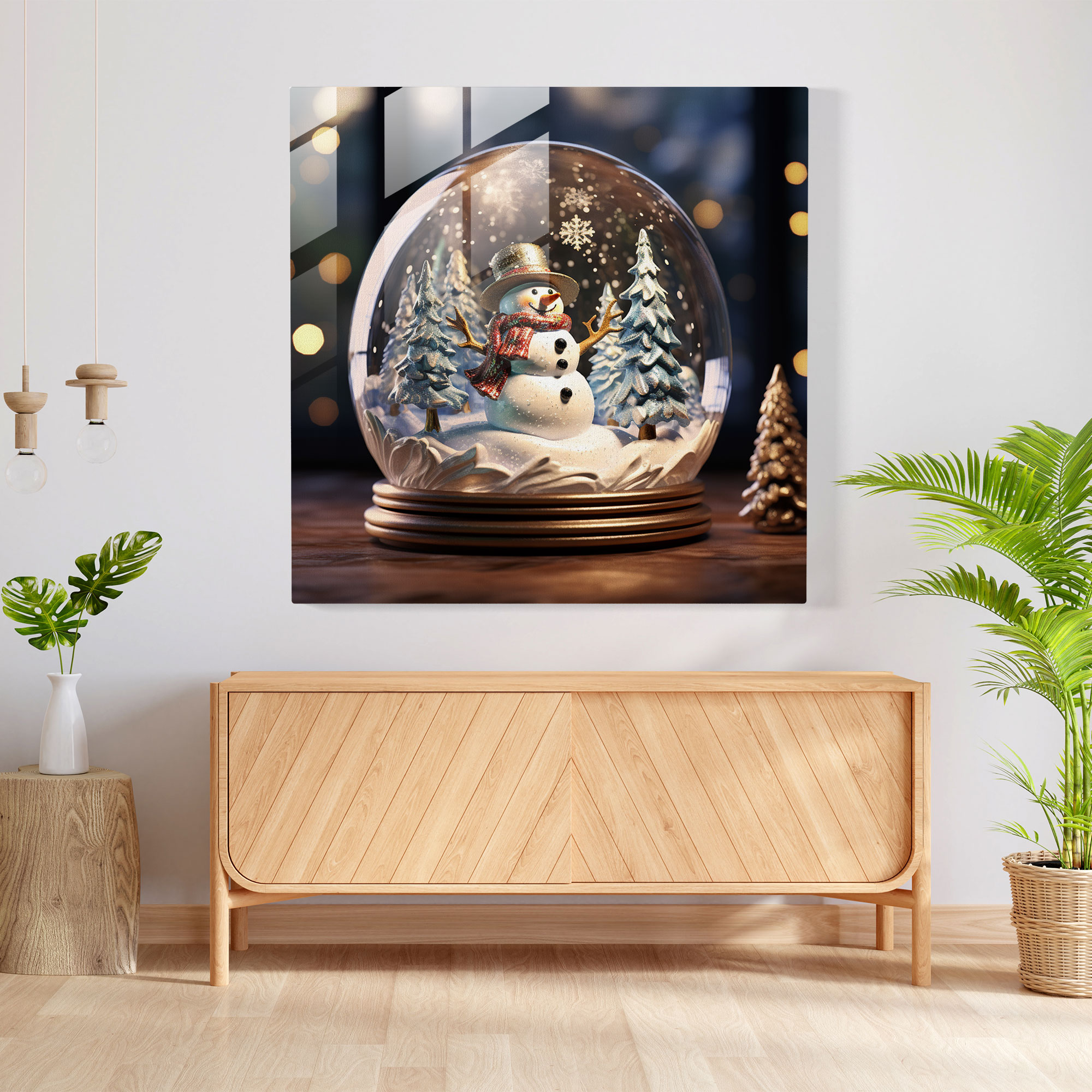 Serene Glass Print Snowman - Snowman, Glass Print, Peaceful, Modern Art