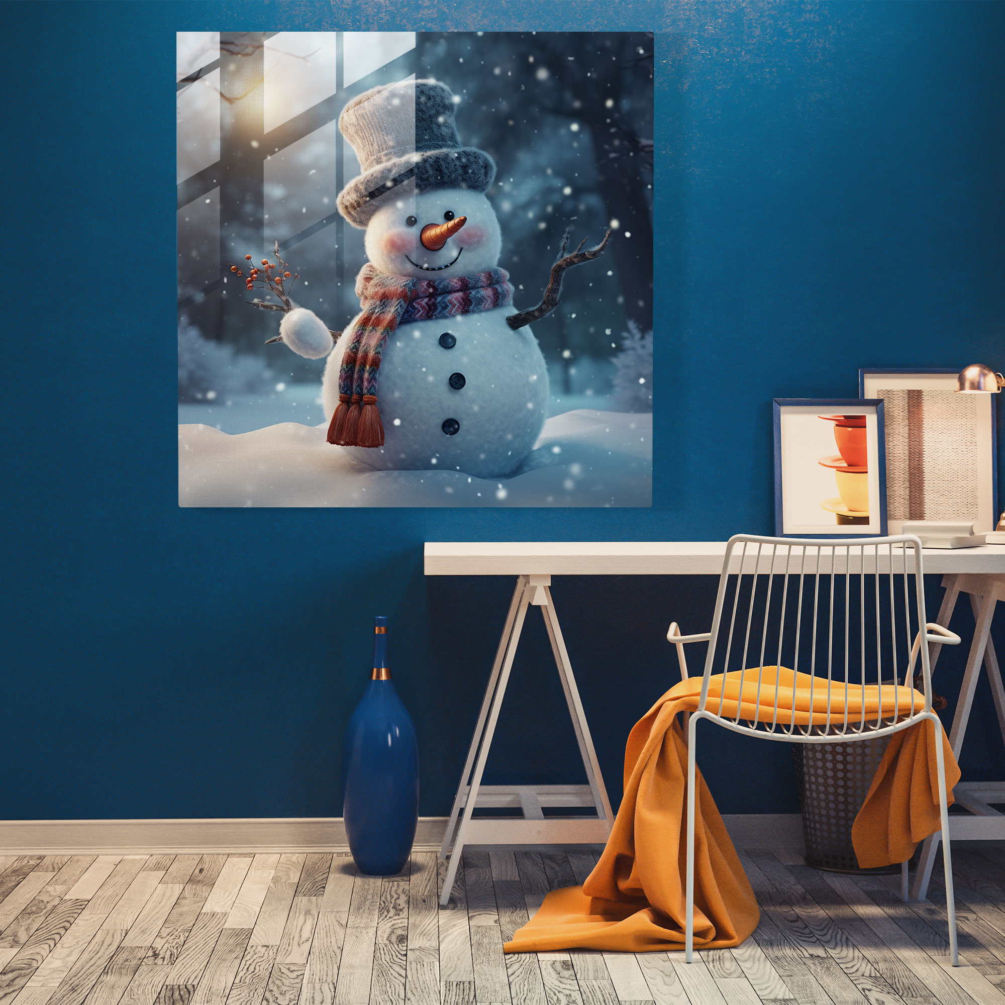 Delightful Glass Print Snowman - Snowman, Charming, Snowman, Glass Wall Art