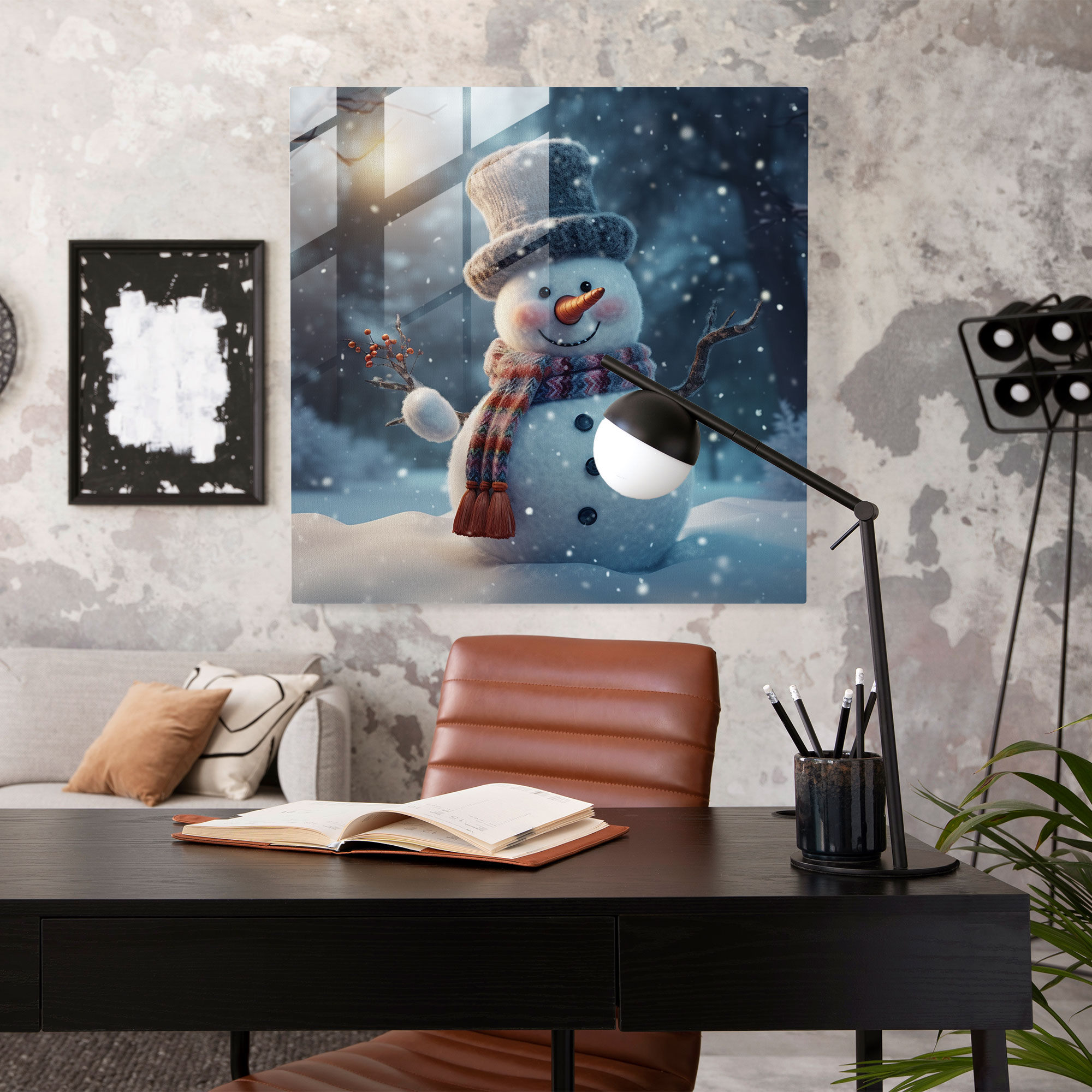 Delightful Glass Print Snowman - Snowman, Charming, Snowman, Glass Wall Art