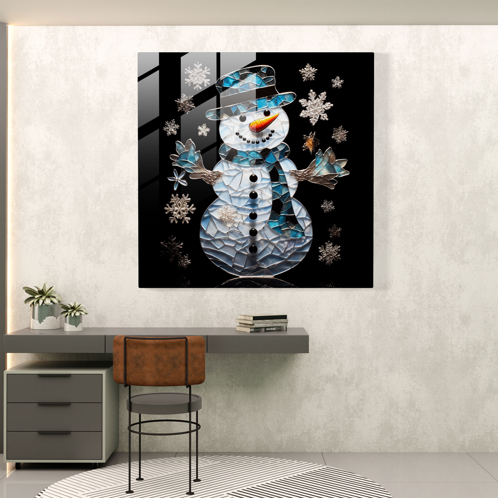 Shimmering Glass Wall Art Snowman - Snowman, Glass Print, Sophistication, Snowman