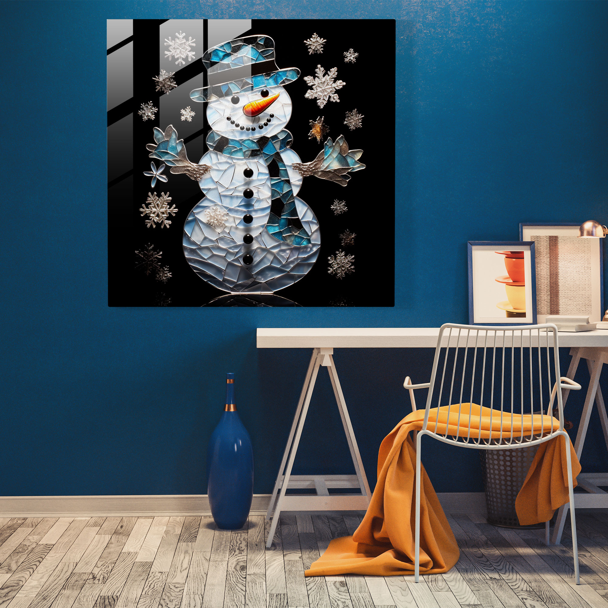 Shimmering Glass Wall Art Snowman - Snowman, Glass Print, Sophistication, Snowman