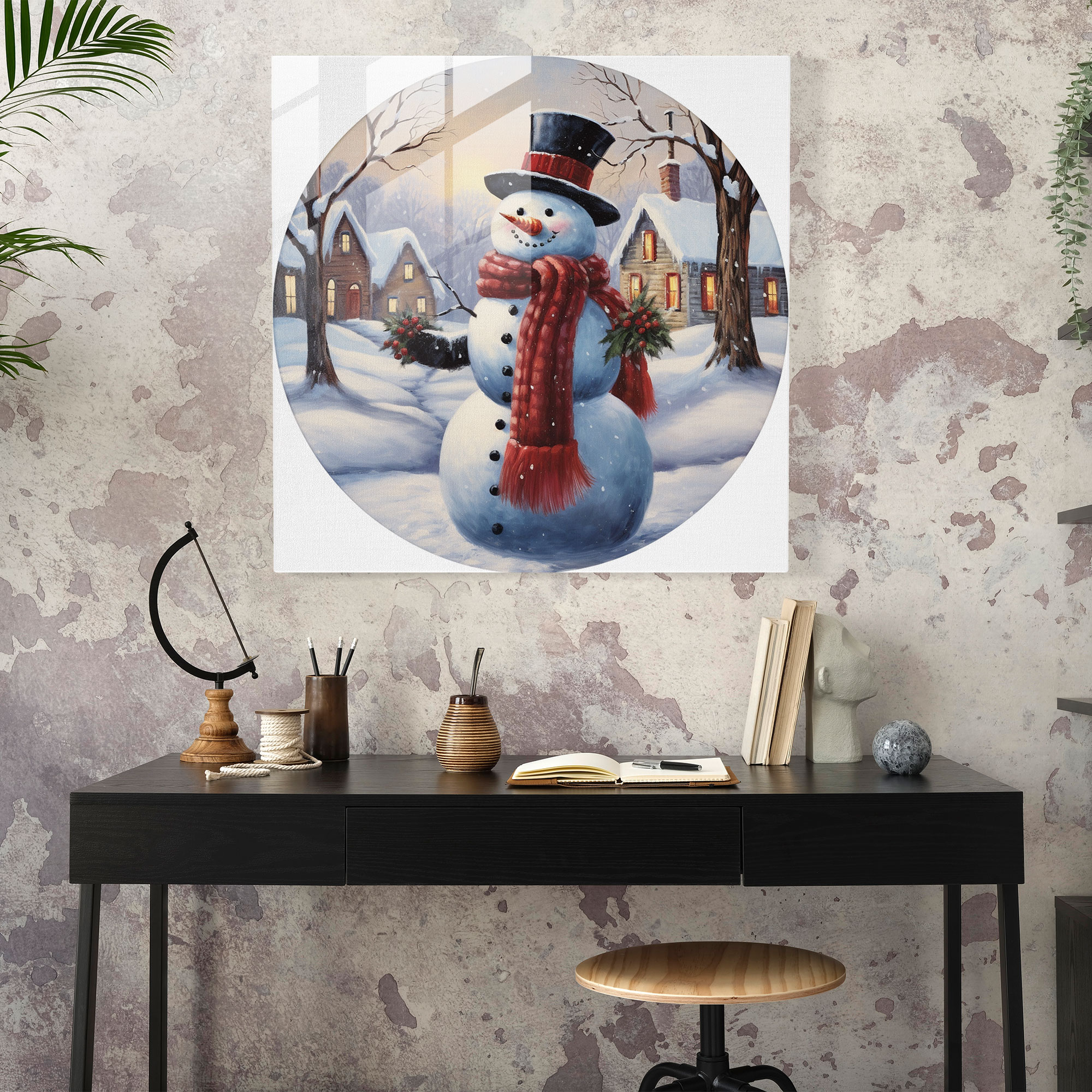 Charming Glass Print Snowman - Snowman, Transform, Glass Wall Art, Joyful Memories