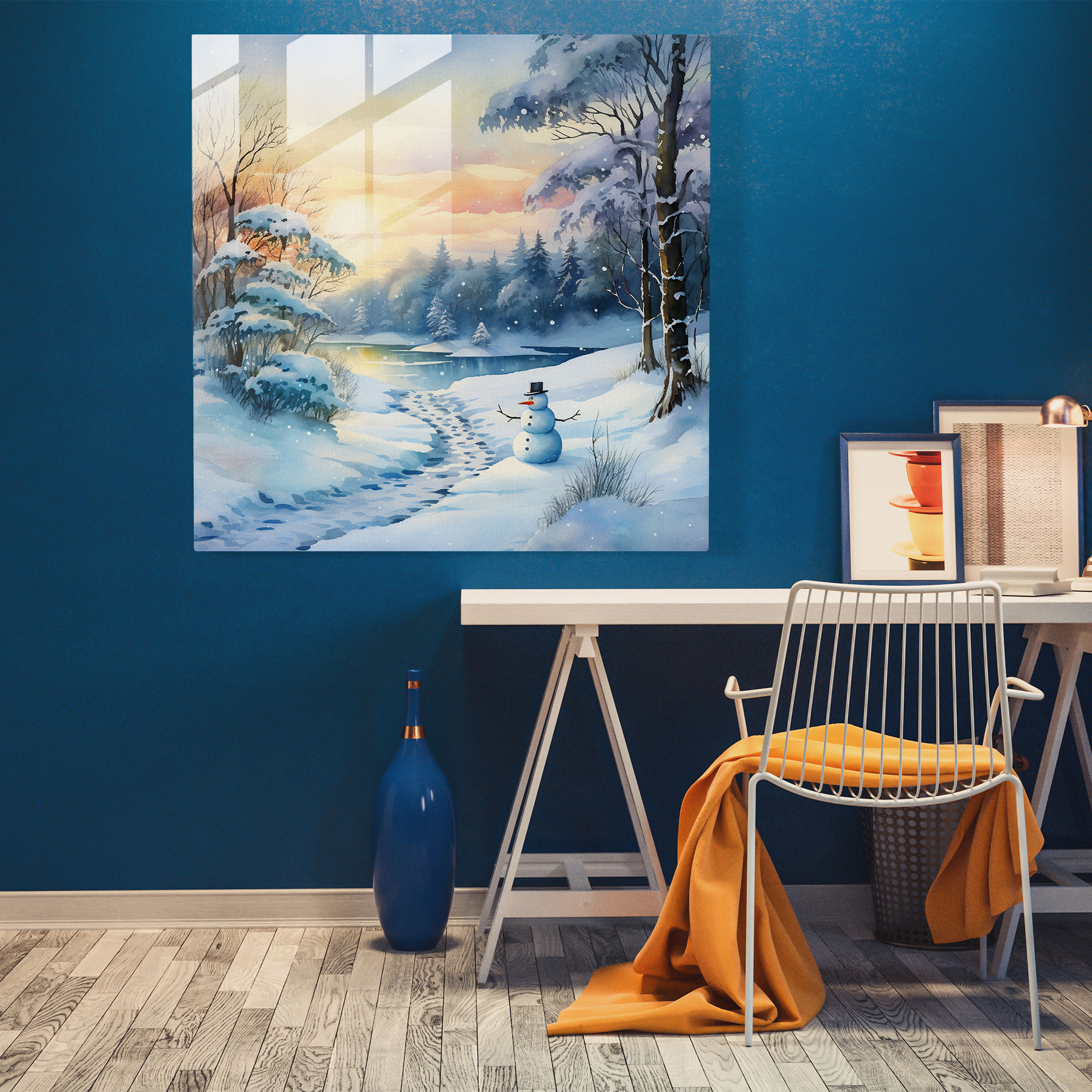 Snowman Glass Wall Art - Snowman, Modern Art, Glass Art, Snowman