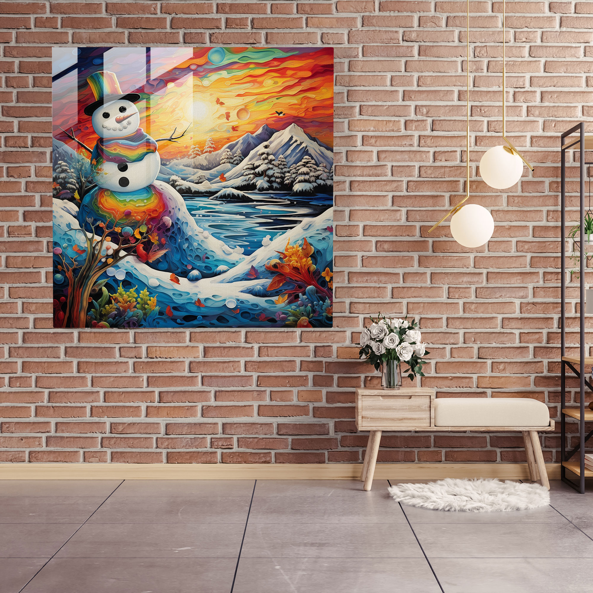 Melting Snowman Glass Print - Snowman, Glass Print, Mixed Media, Home Decoration