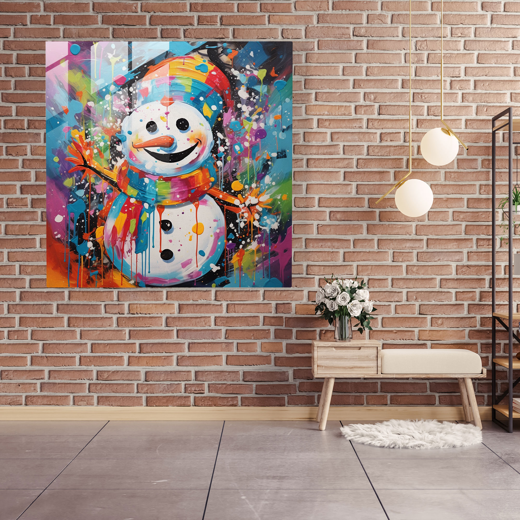 Cheerful Snowman Glass Print - Snowman, Home Decoration, Vibrant Colors, Snowman
