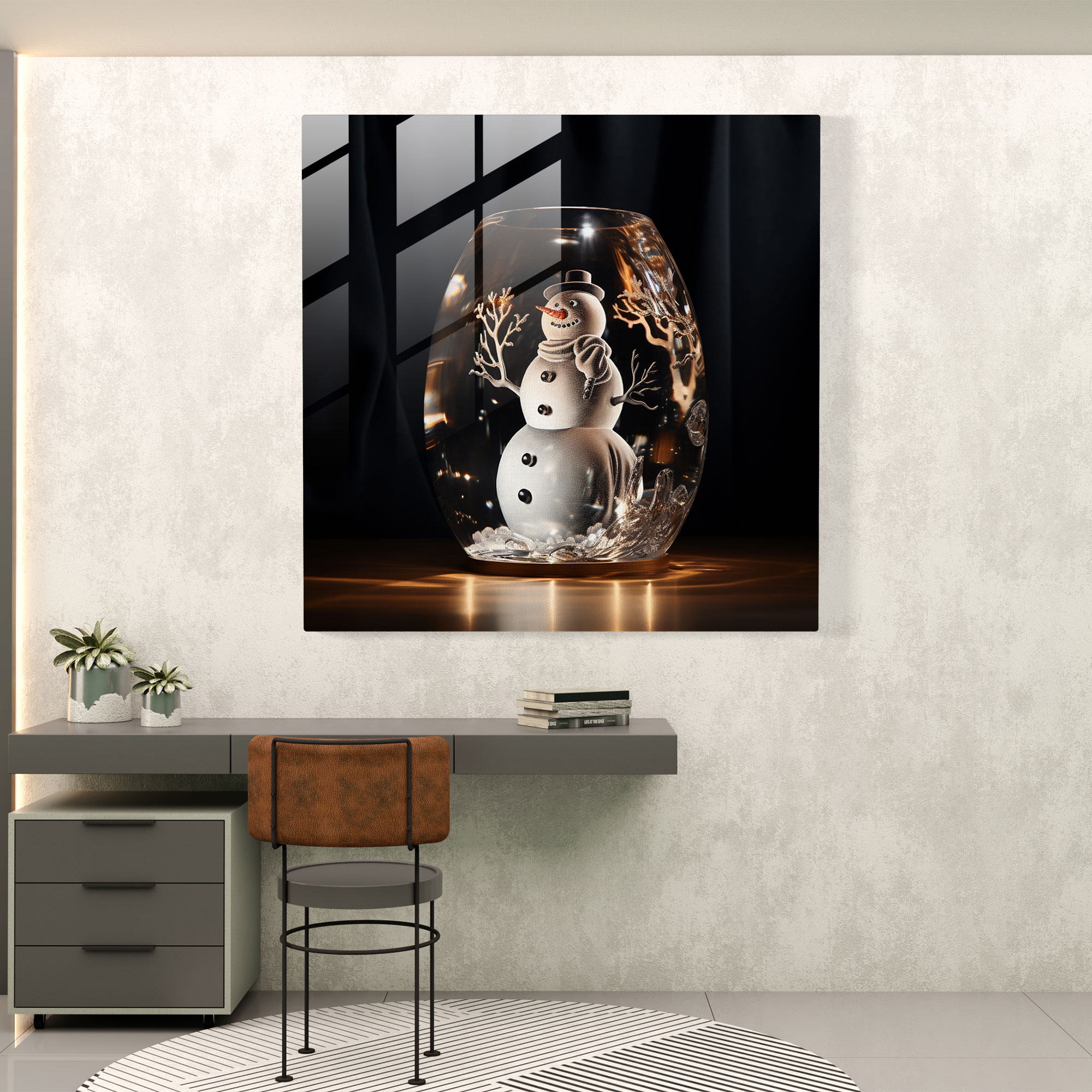 Glass Snowman Sculpture - Snowman, Refractions, Sophisticated, Transparent Glass