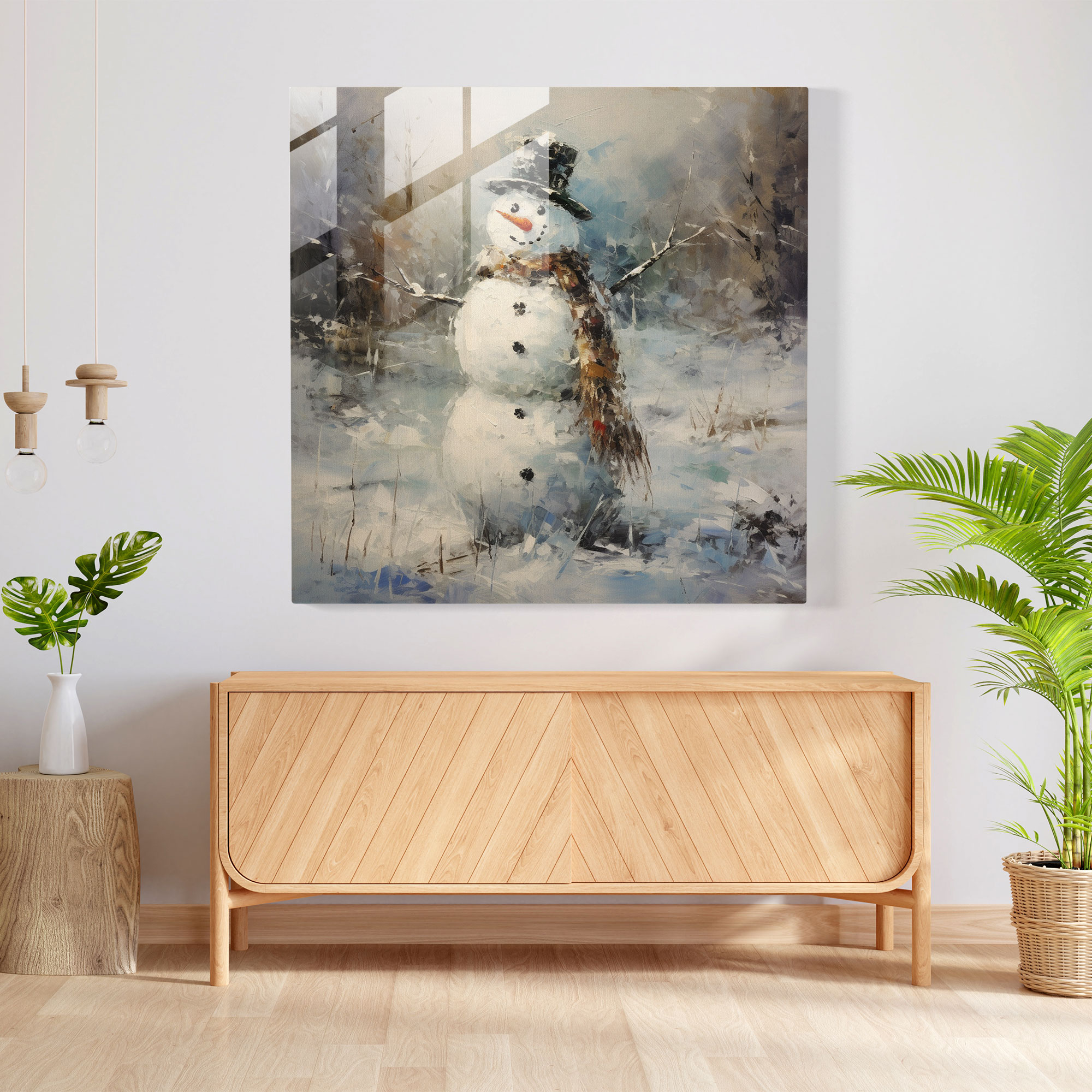 Nostalgic Snowman Glass Print - Snowman, Glass Wall Art, Glass Print, Modern Art