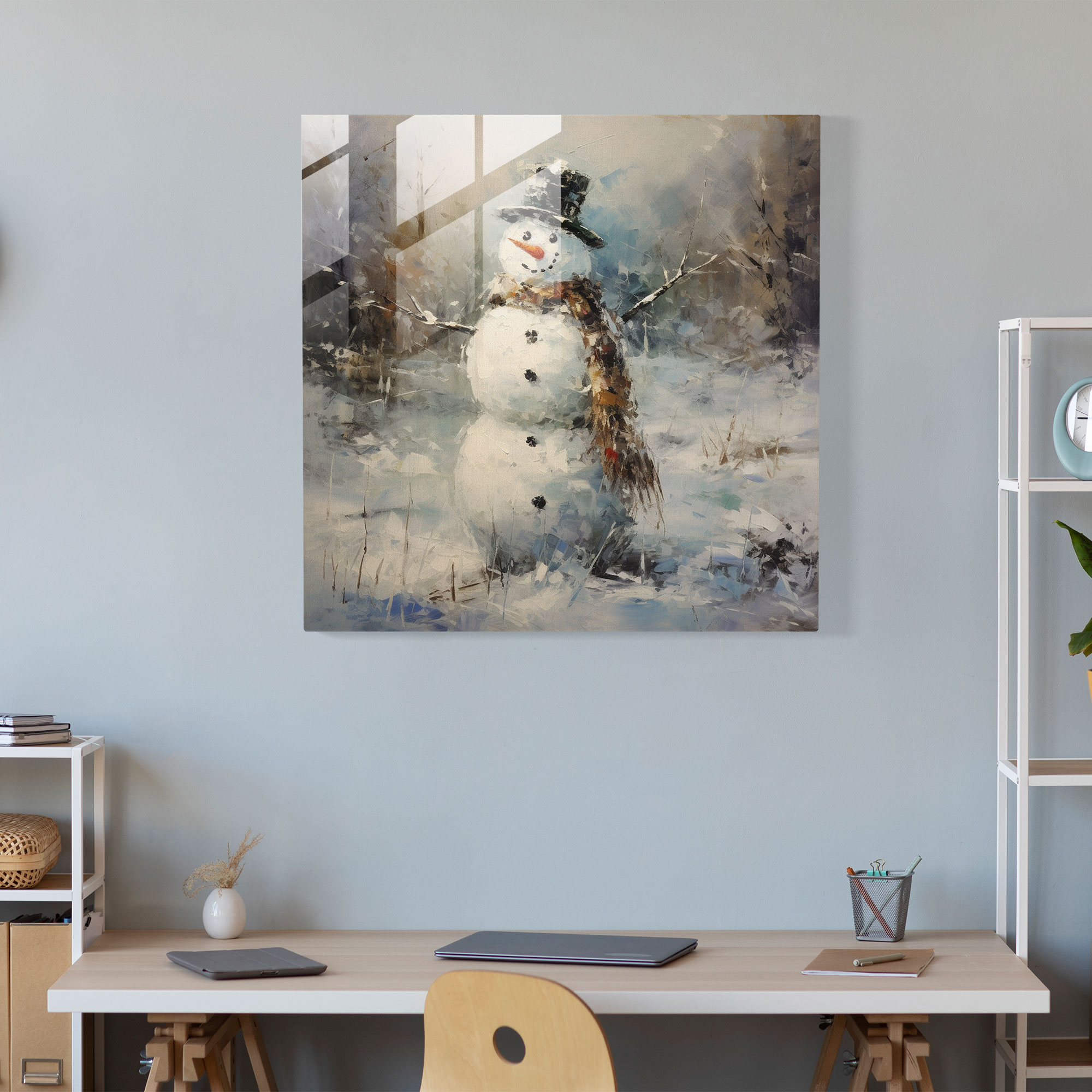 Nostalgic Snowman Glass Print - Snowman, Glass Wall Art, Glass Print, Modern Art