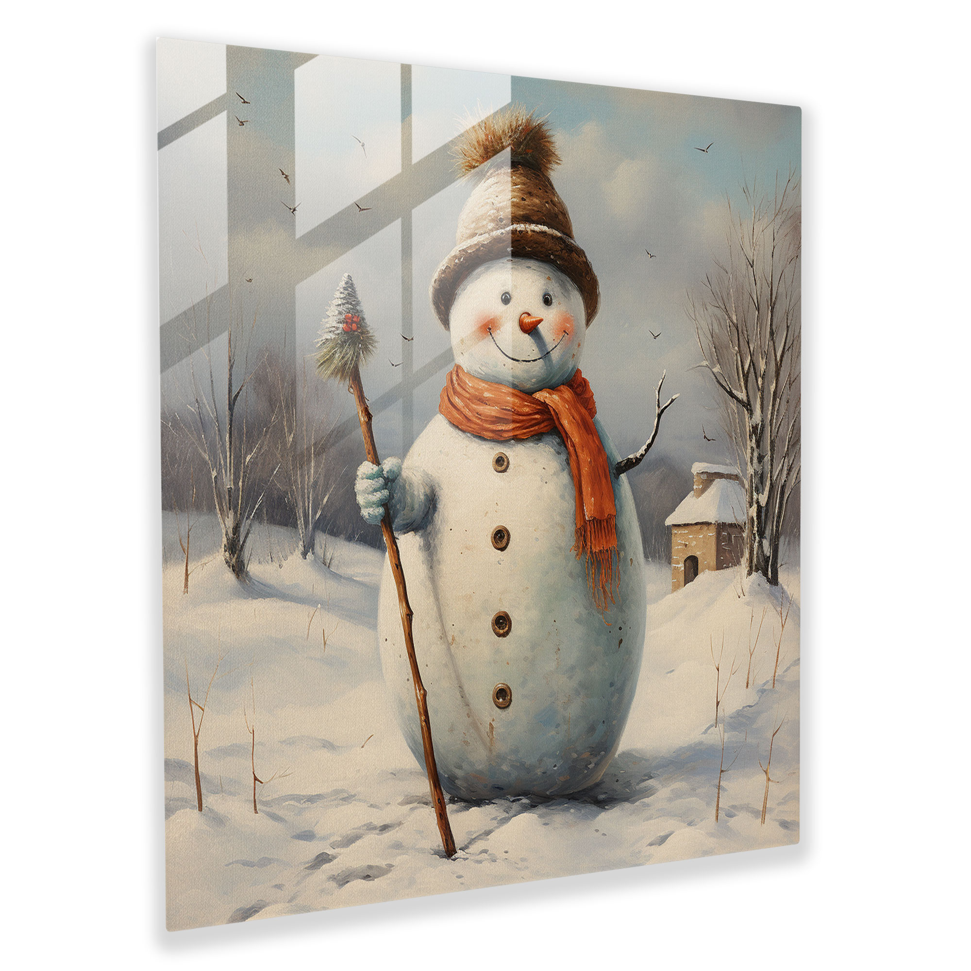 Winter Wonderland Glass Print - Snowman, Winter Landscape, Home Decoration, Modern Art