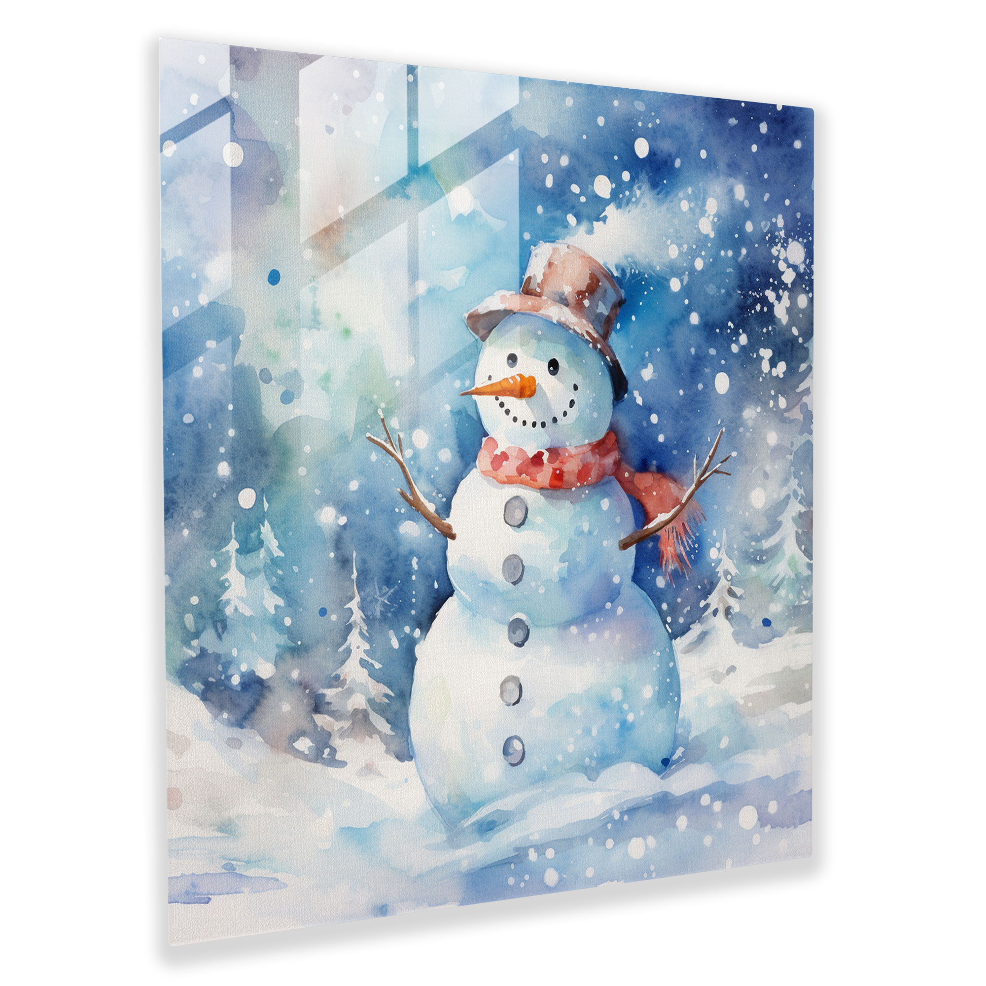 Snowflake Dreams Glass Print - Snowman, Snowman, Home Decoration, Modern Art