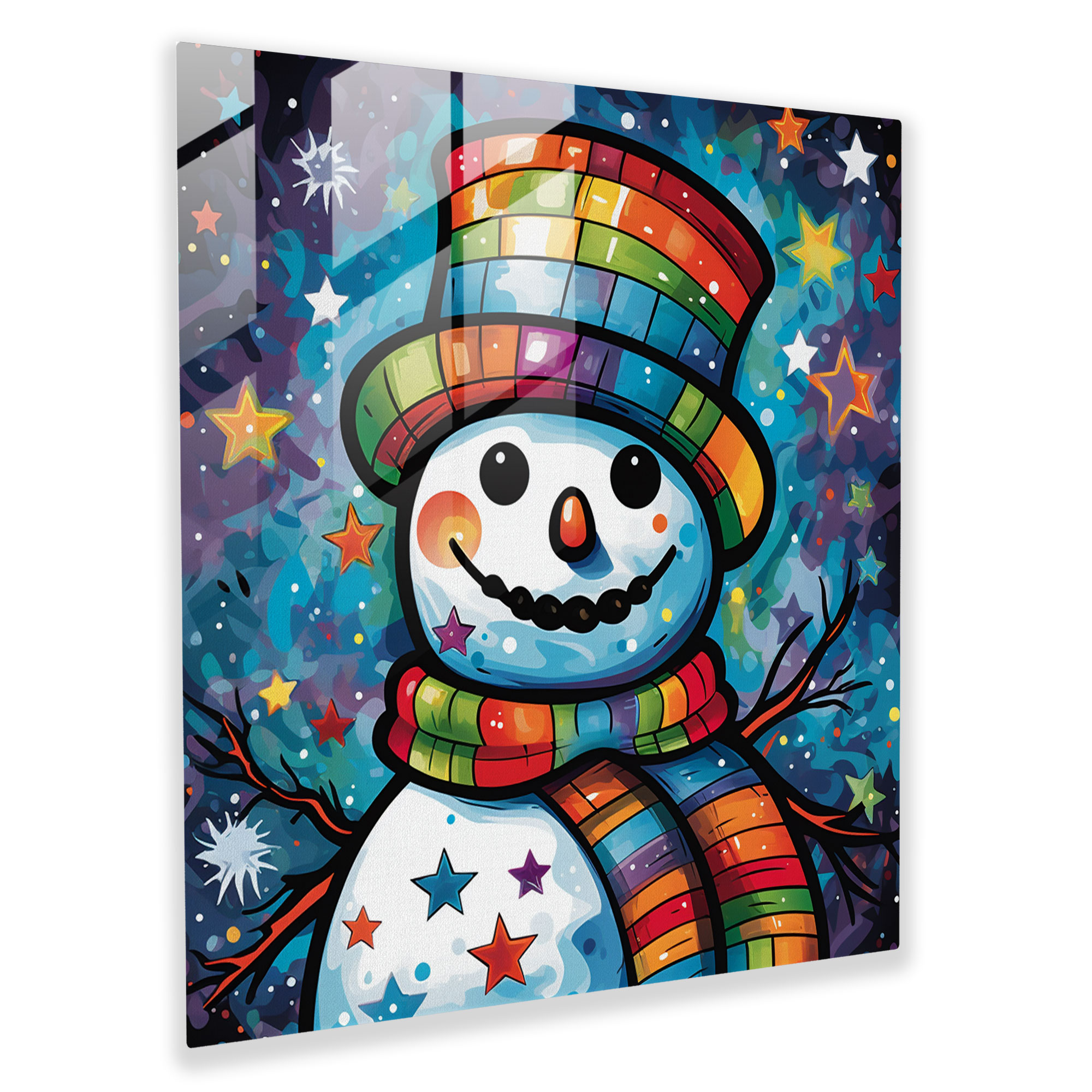 Pop Snowman Glass Print - Snowman, Retro, Home Decoration, Wall Decoration
