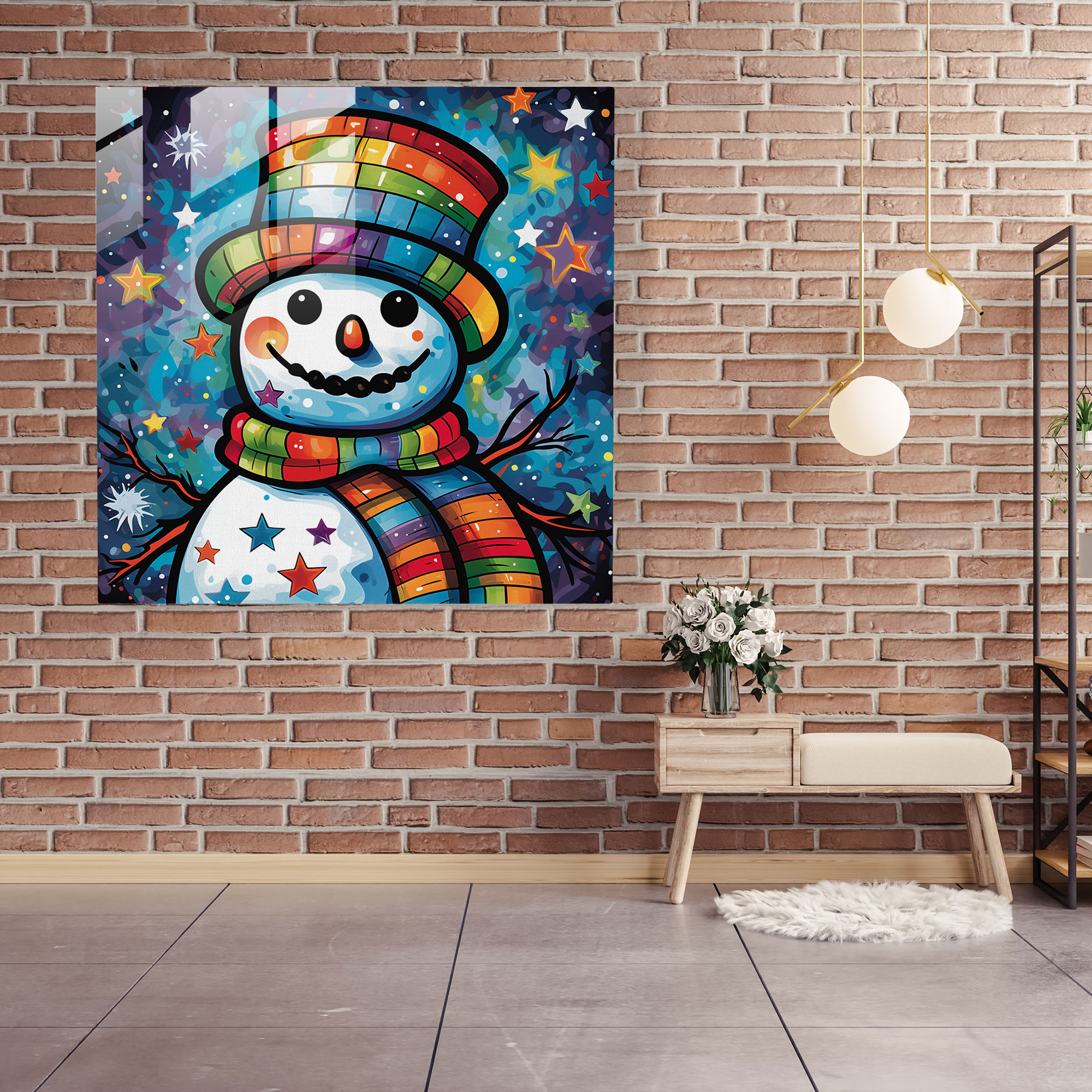 Pop Snowman Glass Print - Snowman, Retro, Home Decoration, Wall Decoration