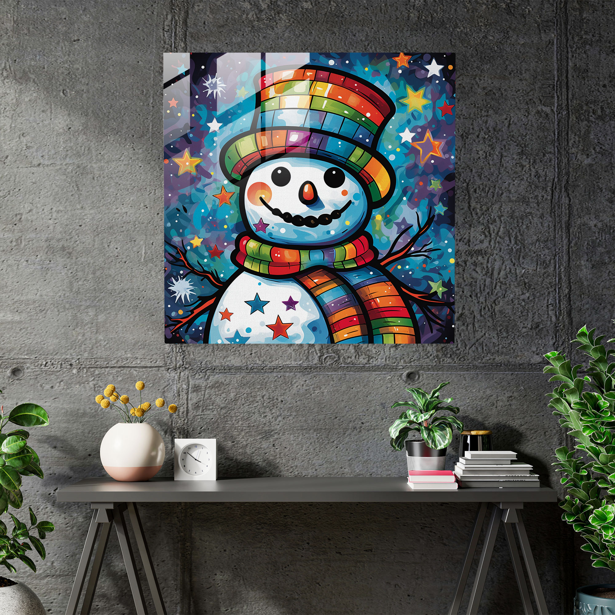 Pop Snowman Glass Print - Snowman, Retro, Home Decoration, Wall Decoration