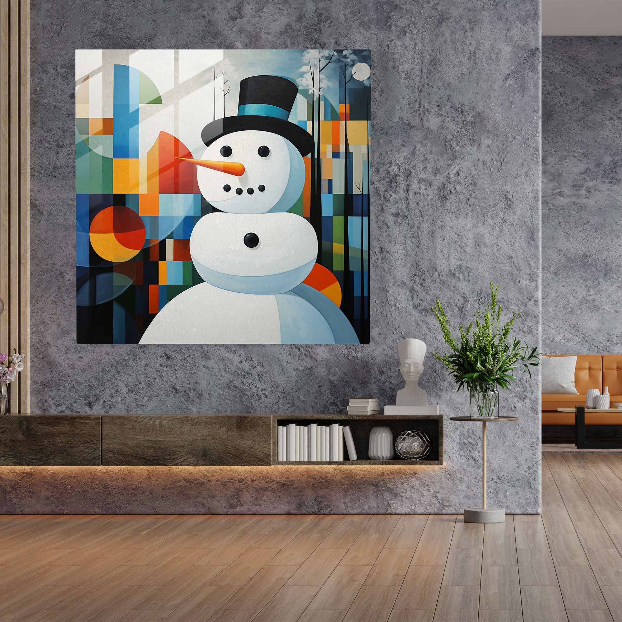 Harmonic Snowman Glass Print - Snowman, Abstract Art, Glass Print, Snowman