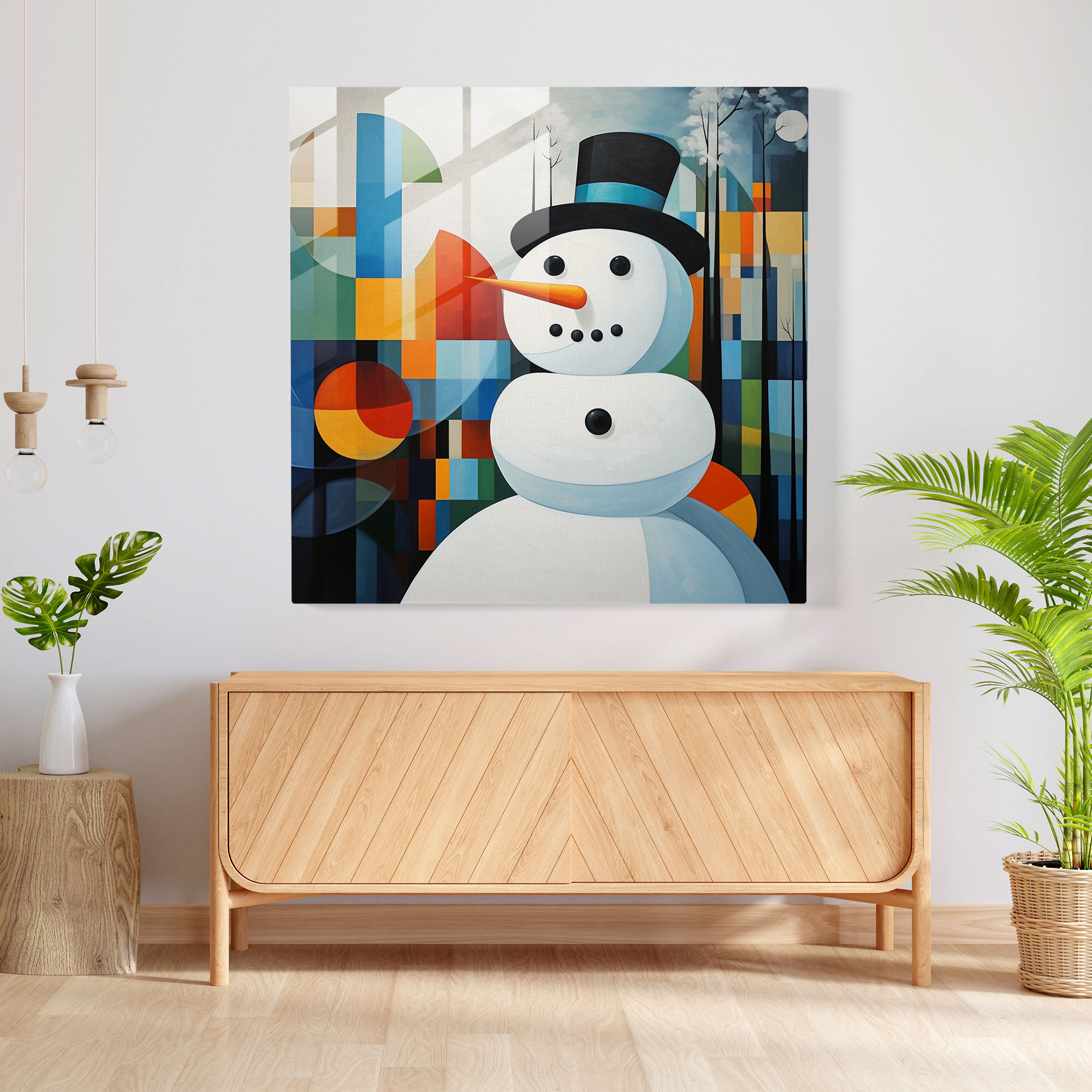 Harmonic Snowman Glass Print - Snowman, Abstract Art, Glass Print, Snowman