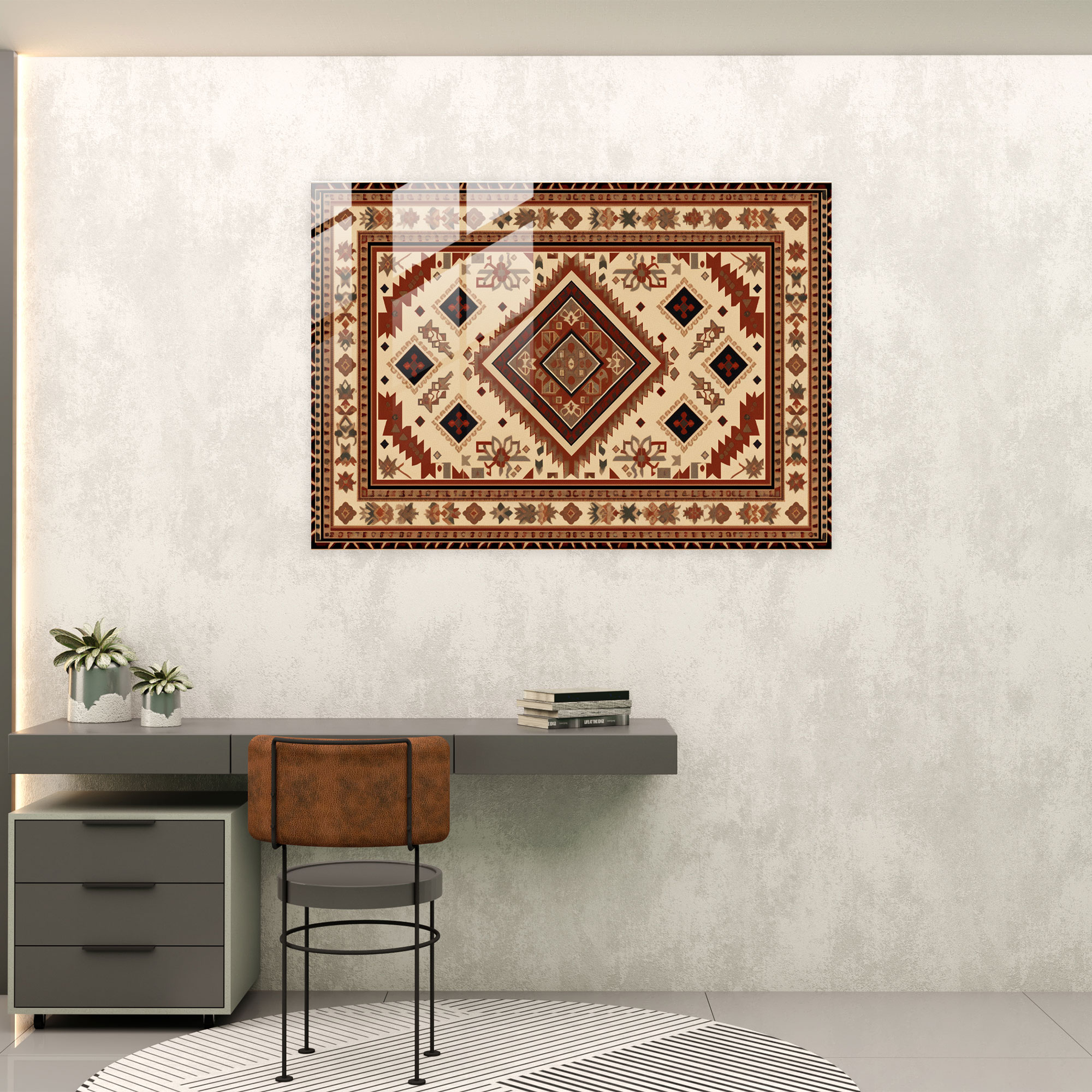Earth Tone Turkish Carpet Glass Print - Turkish Carpet, Modern Art, Wall Decoration, Glass Print