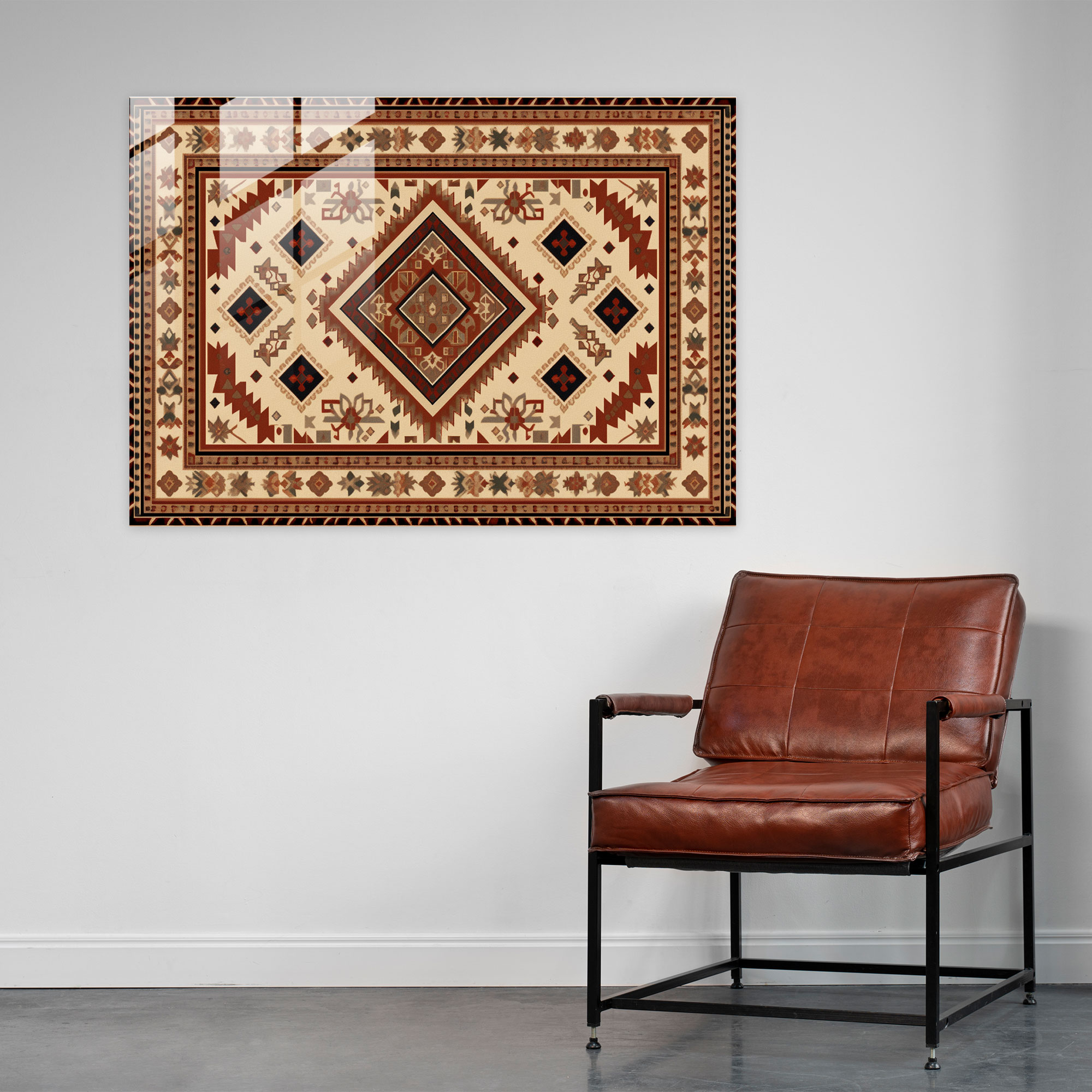 Earth Tone Turkish Carpet Glass Print - Turkish Carpet, Modern Art, Wall Decoration, Glass Print