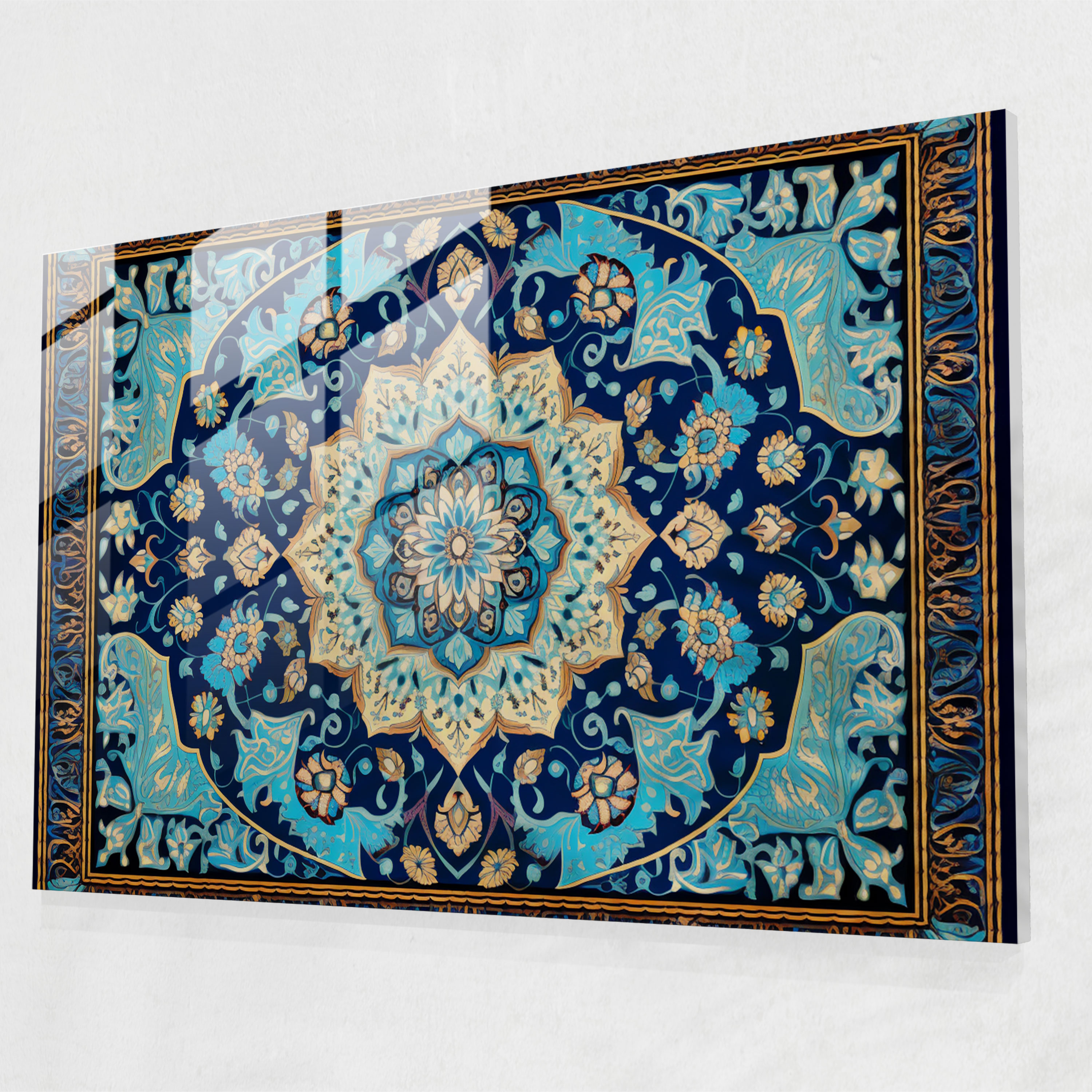 Blue Tile Turkish Carpet Glass Print - Turkish Carpet, Tile-Like Patterns, Turkish Carpet Pattern, Intricate Designs