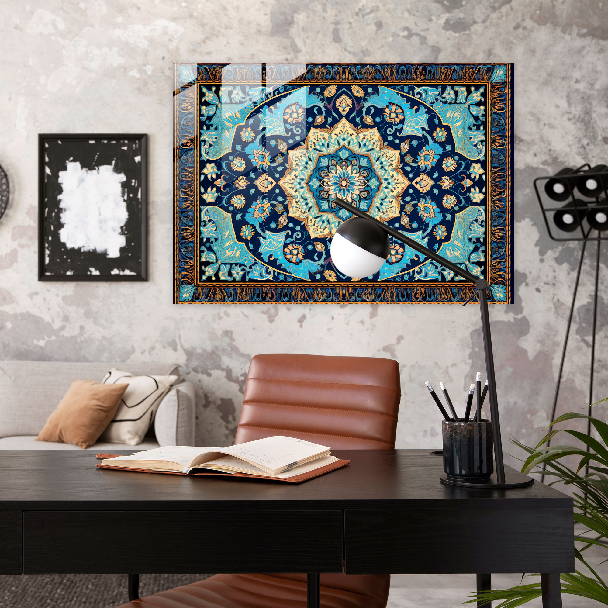 Blue Tile Turkish Carpet Glass Print - Turkish Carpet, Tile-Like Patterns, Turkish Carpet Pattern, Intricate Designs
