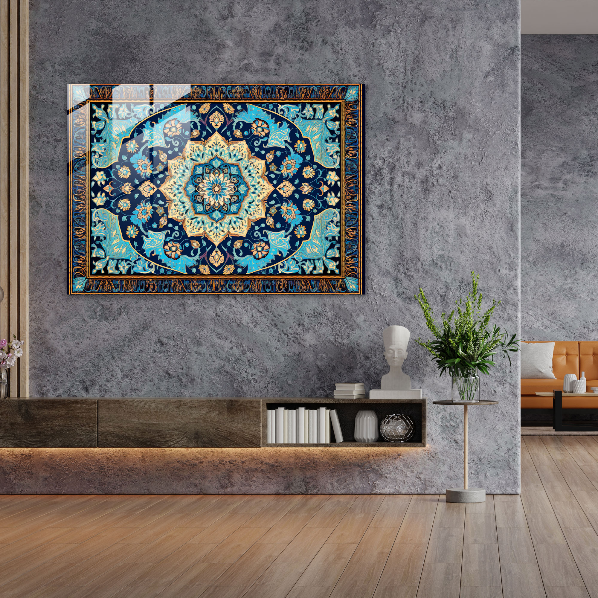 Blue Tile Turkish Carpet Glass Print - Turkish Carpet, Tile-Like Patterns, Turkish Carpet Pattern, Intricate Designs