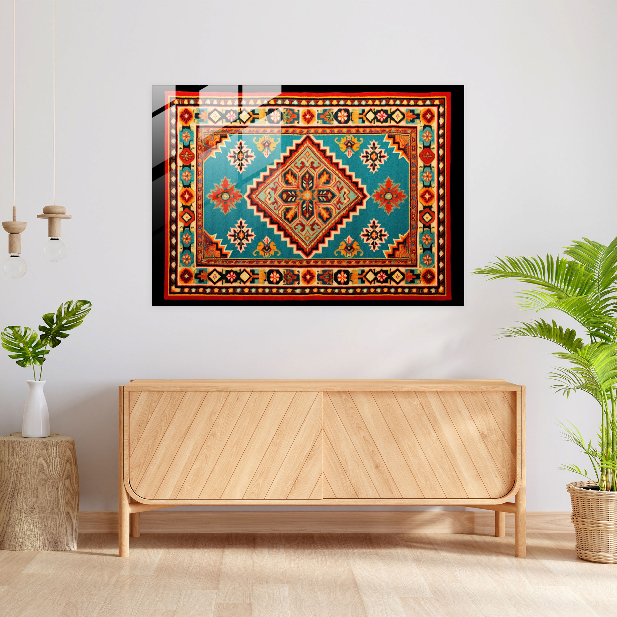 Turkish Carpet Pattern Glass Print - Turkish Carpet, Home Decoration, Turkish Carpet Pattern, Glass Wall Art