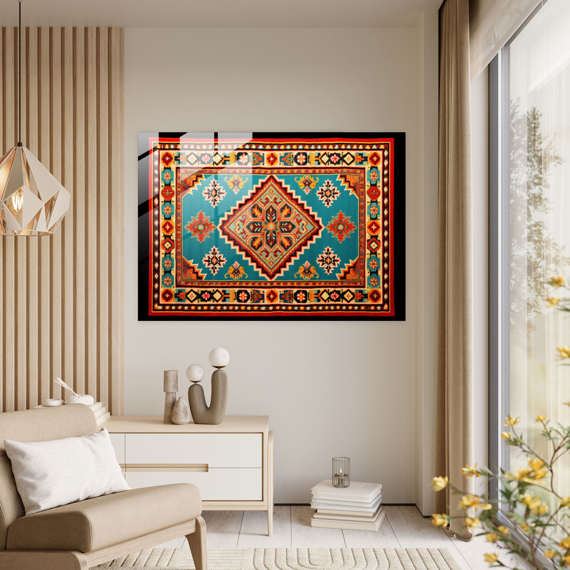 Turkish Carpet Pattern Glass Print - Turkish Carpet, Home Decoration, Turkish Carpet Pattern, Glass Wall Art