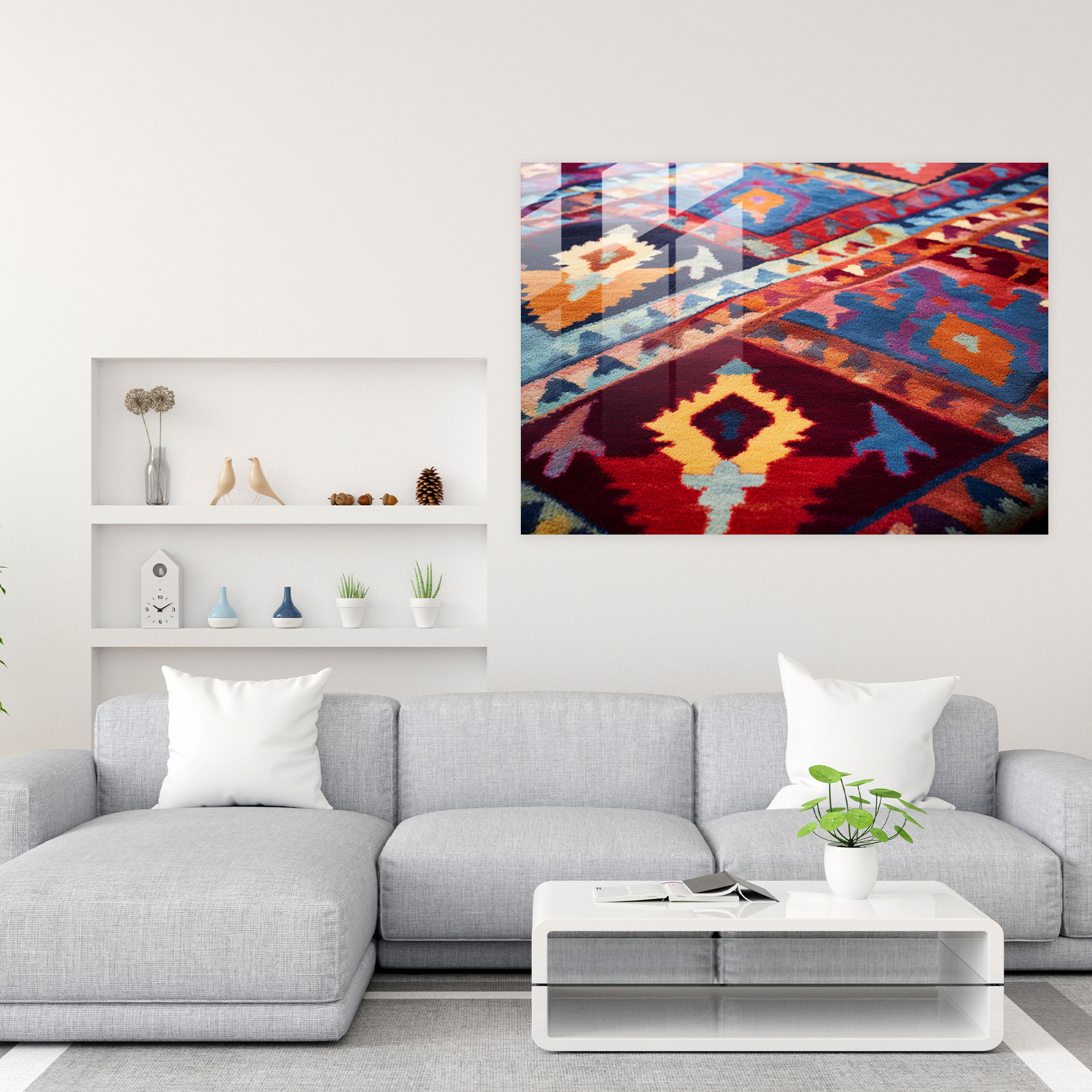 Contemporary Turkish Carpet Pattern Glass Print - Turkish Carpet, Modern Twist, Vibrant Colors, Turkish Carpet Pattern