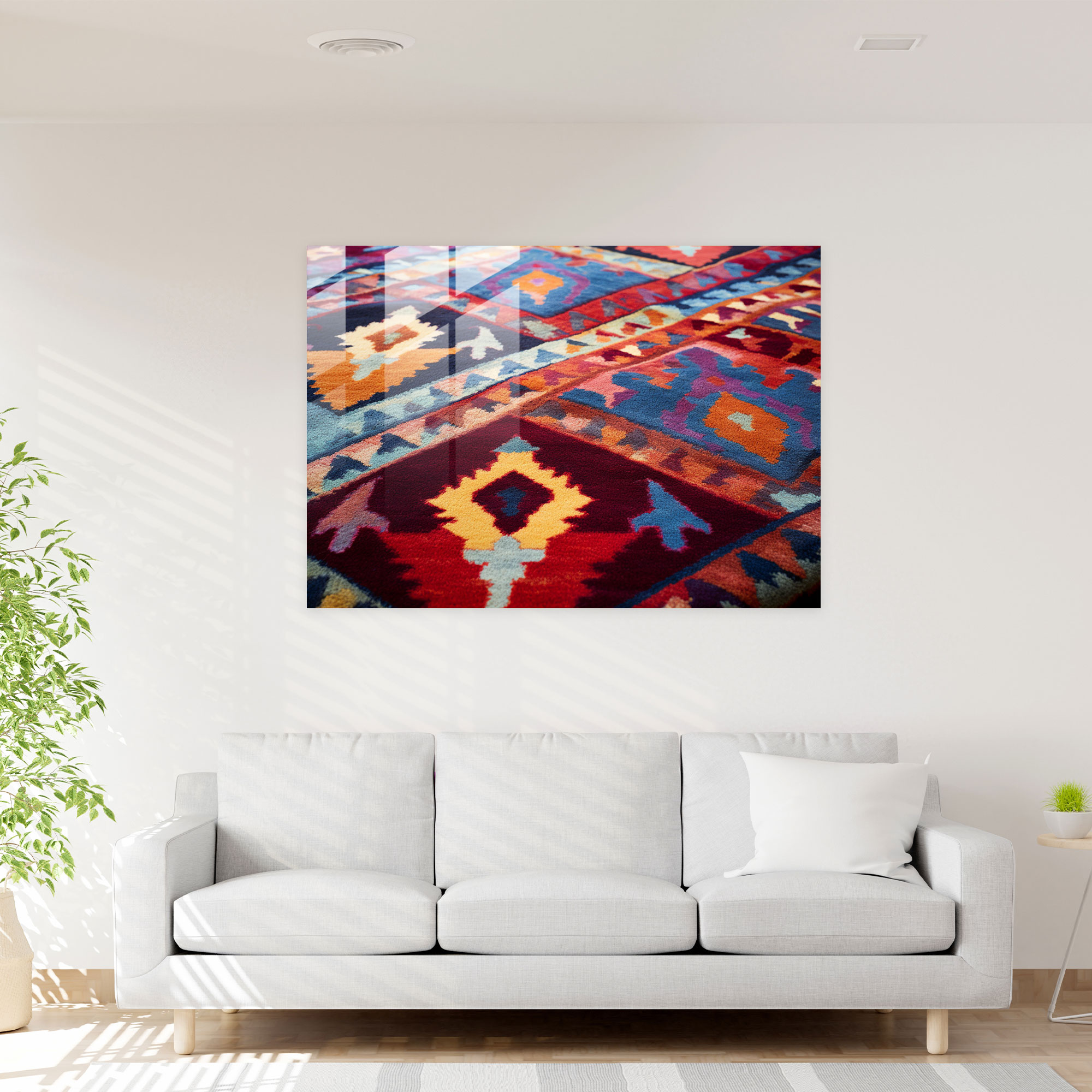 Contemporary Turkish Carpet Pattern Glass Print - Turkish Carpet, Modern Twist, Vibrant Colors, Turkish Carpet Pattern