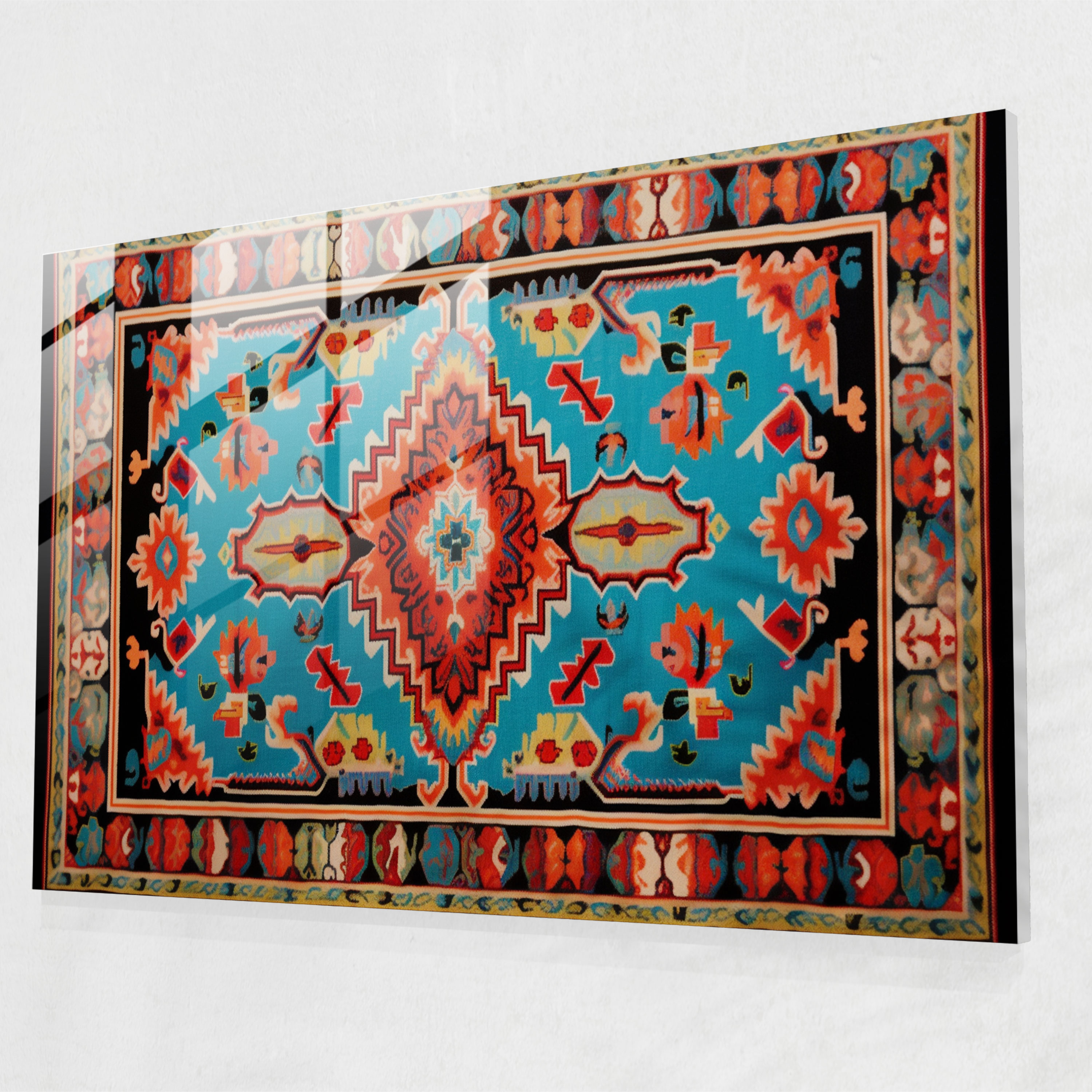 Whimsical Turkish Carpet Pattern Glass Print - Turkish Carpet, Joyful, Vibrant Colors, Modern Art