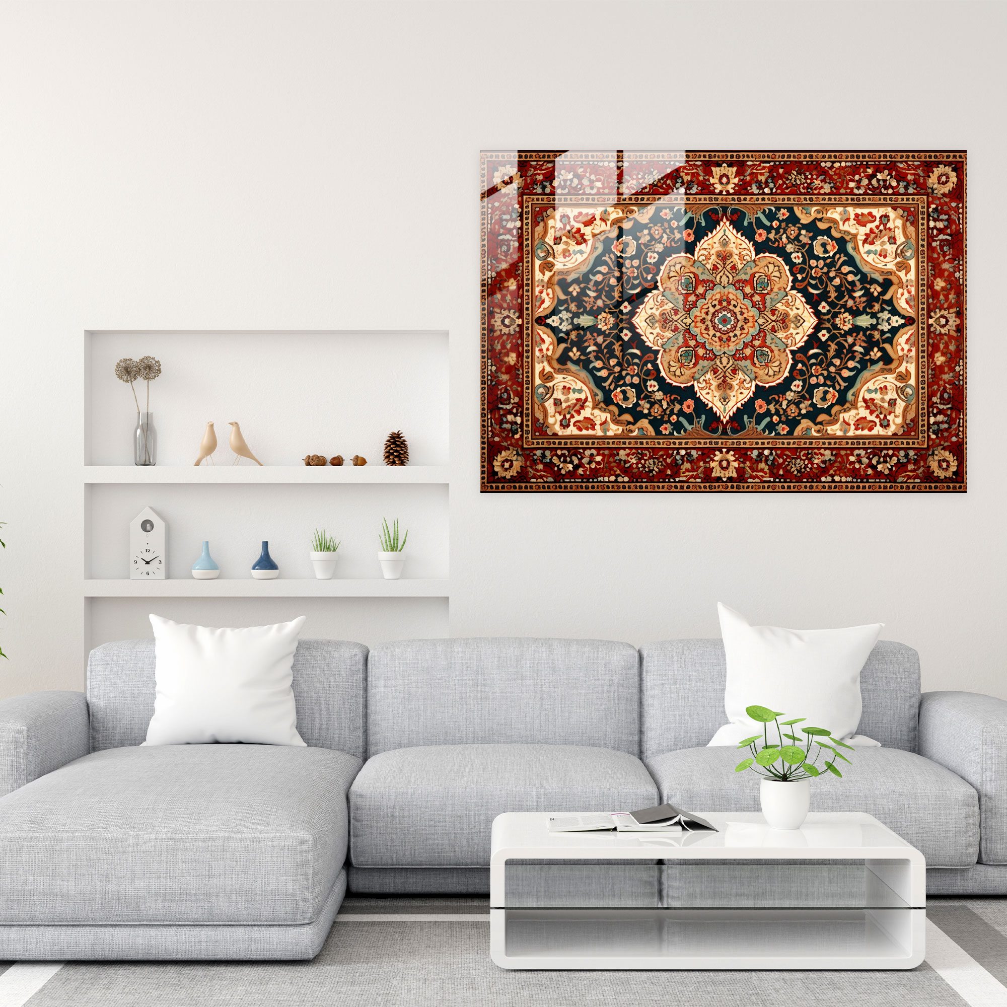 Opulent Turkish Carpet Pattern Glass Wall Art - Turkish Carpet, Rich Colors, Epitome Of Style, Wall Decoration