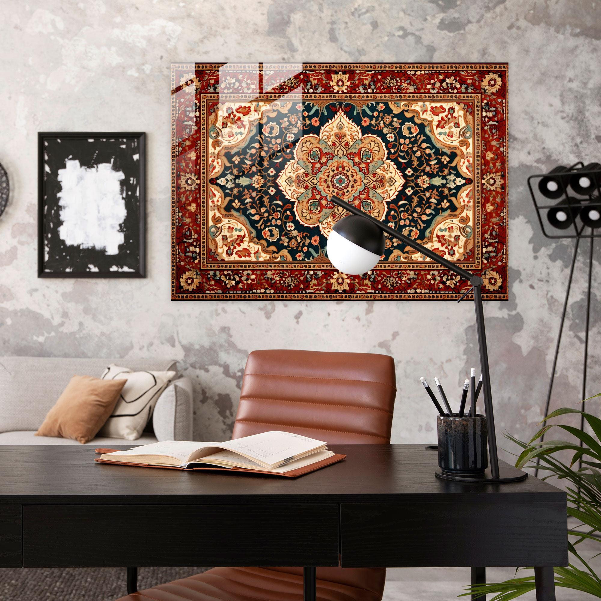 Opulent Turkish Carpet Pattern Glass Wall Art - Turkish Carpet, Rich Colors, Epitome Of Style, Wall Decoration