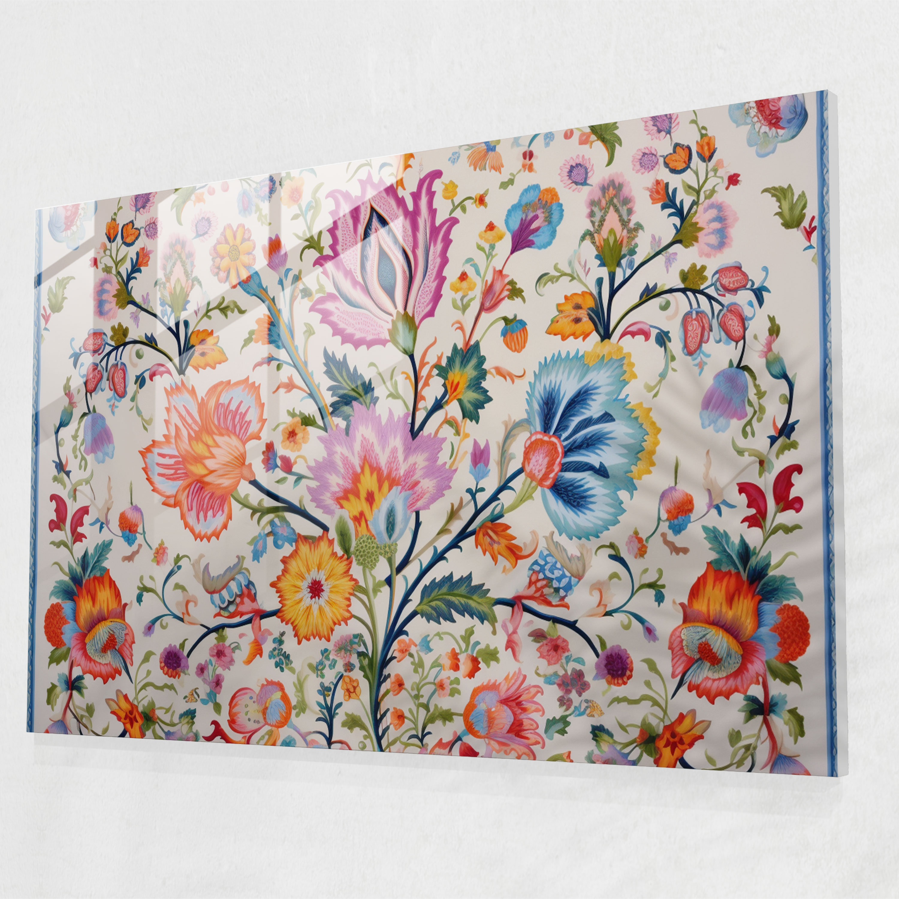 Floral Turkish Carpet Pattern Glass Print - Turkish Carpet, Glass Wall Art, Modern Art, Floral-Inspired