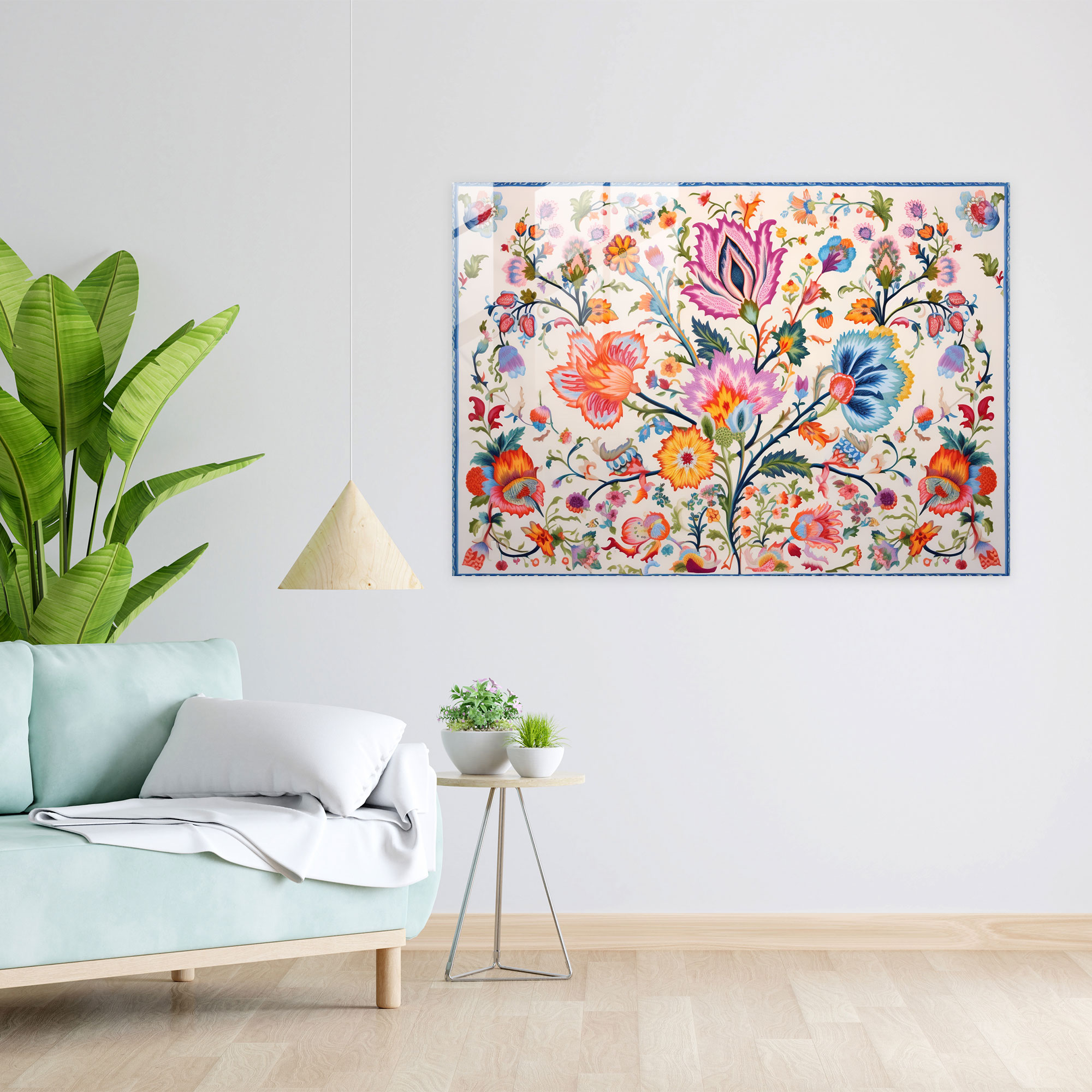 Floral Turkish Carpet Pattern Glass Print - Turkish Carpet, Glass Wall Art, Modern Art, Floral-Inspired
