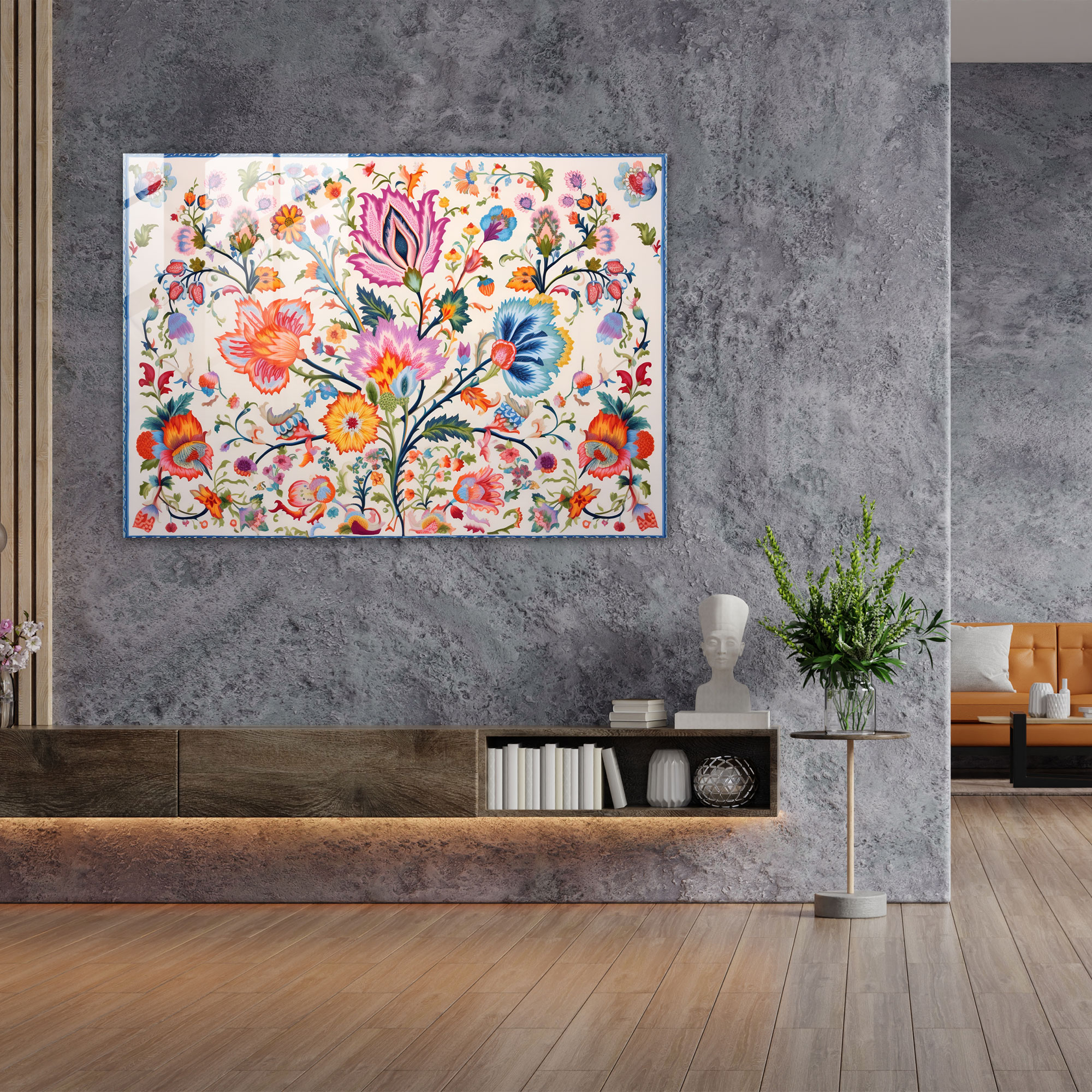 Floral Turkish Carpet Pattern Glass Print - Turkish Carpet, Glass Wall Art, Modern Art, Floral-Inspired