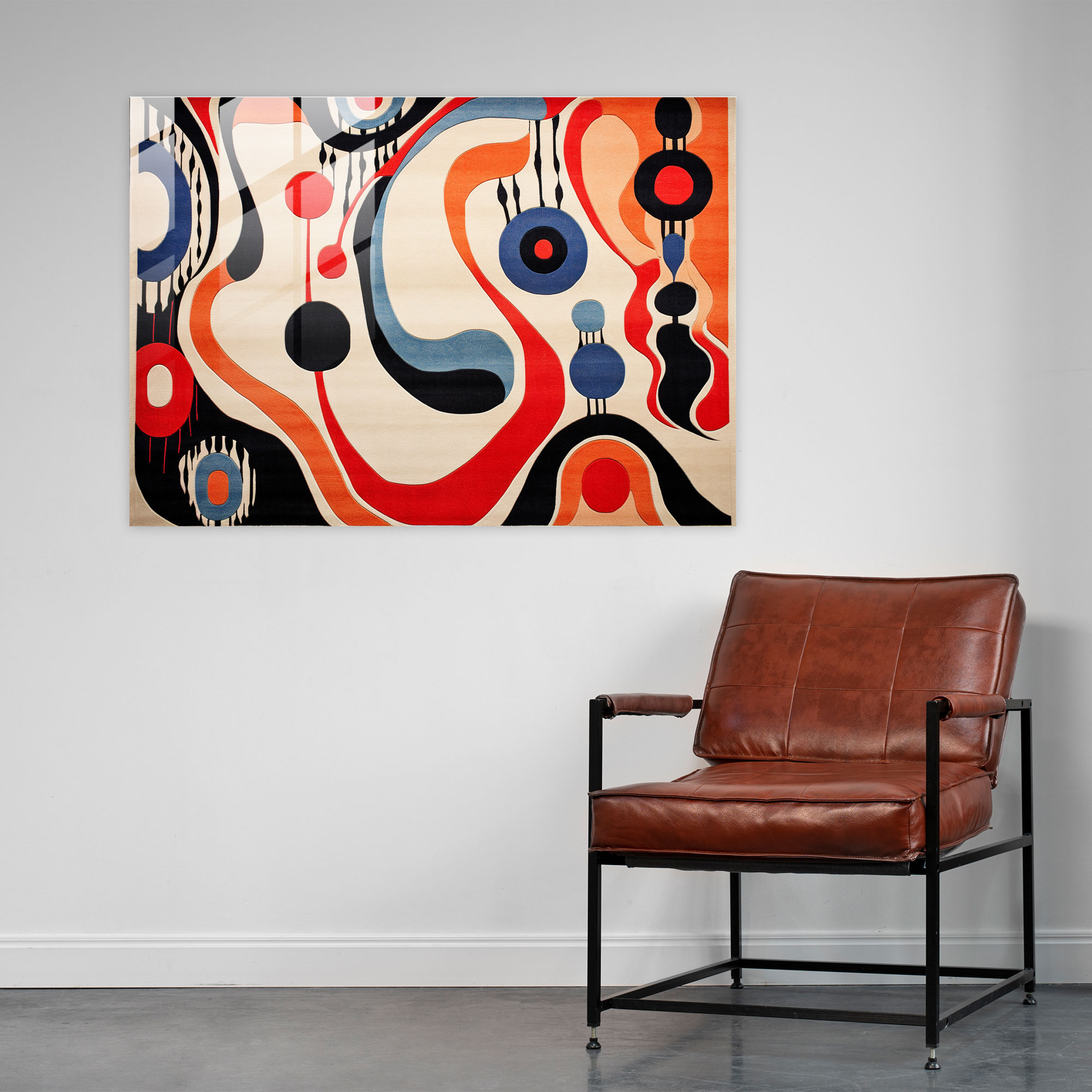 Abstract Turkish Carpet Pattern Glass Wall Art - Turkish Carpet, Wall Decoration, Bold Color Contrasts, Glass Wall Art