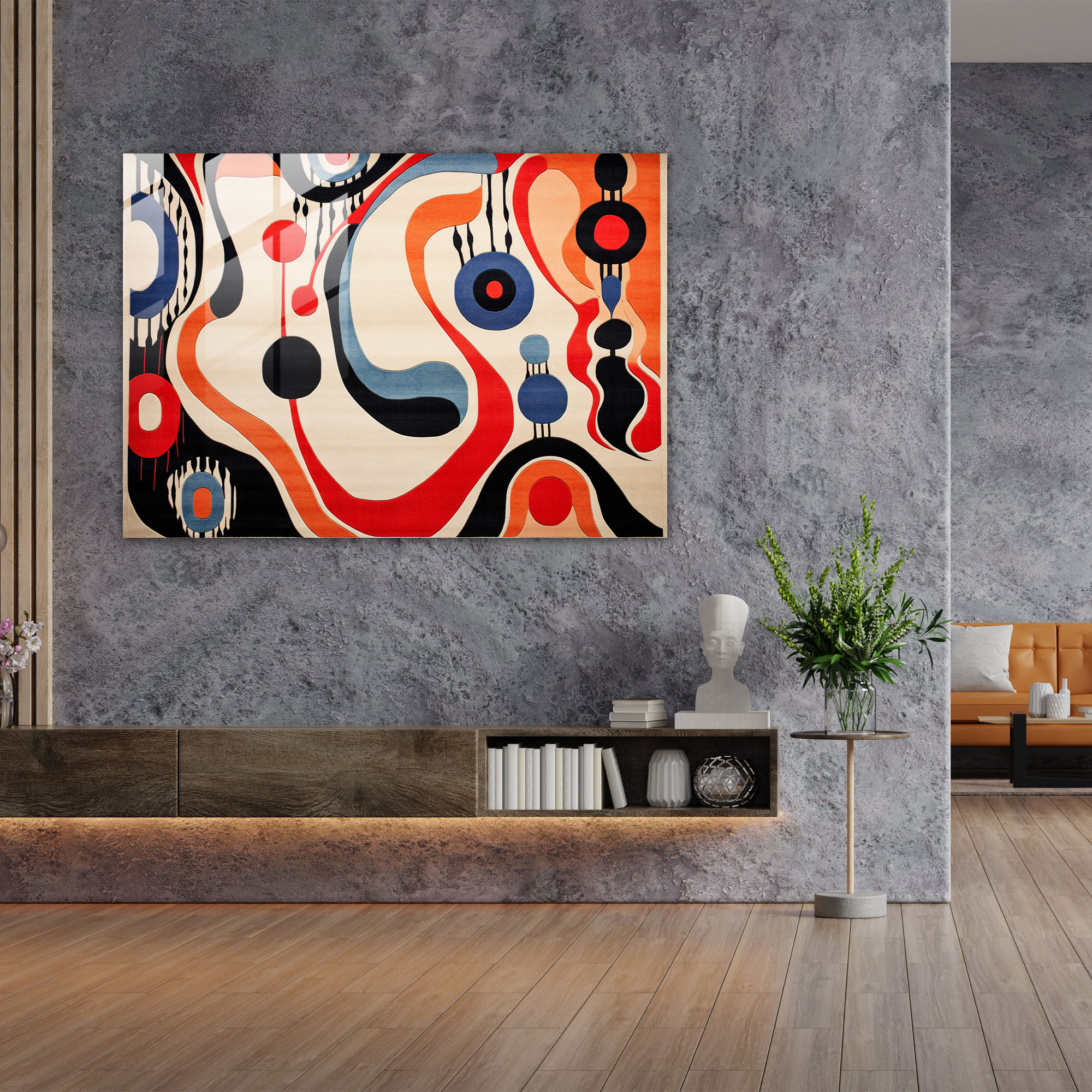 Abstract Turkish Carpet Pattern Glass Wall Art - Turkish Carpet, Wall Decoration, Bold Color Contrasts, Glass Wall Art