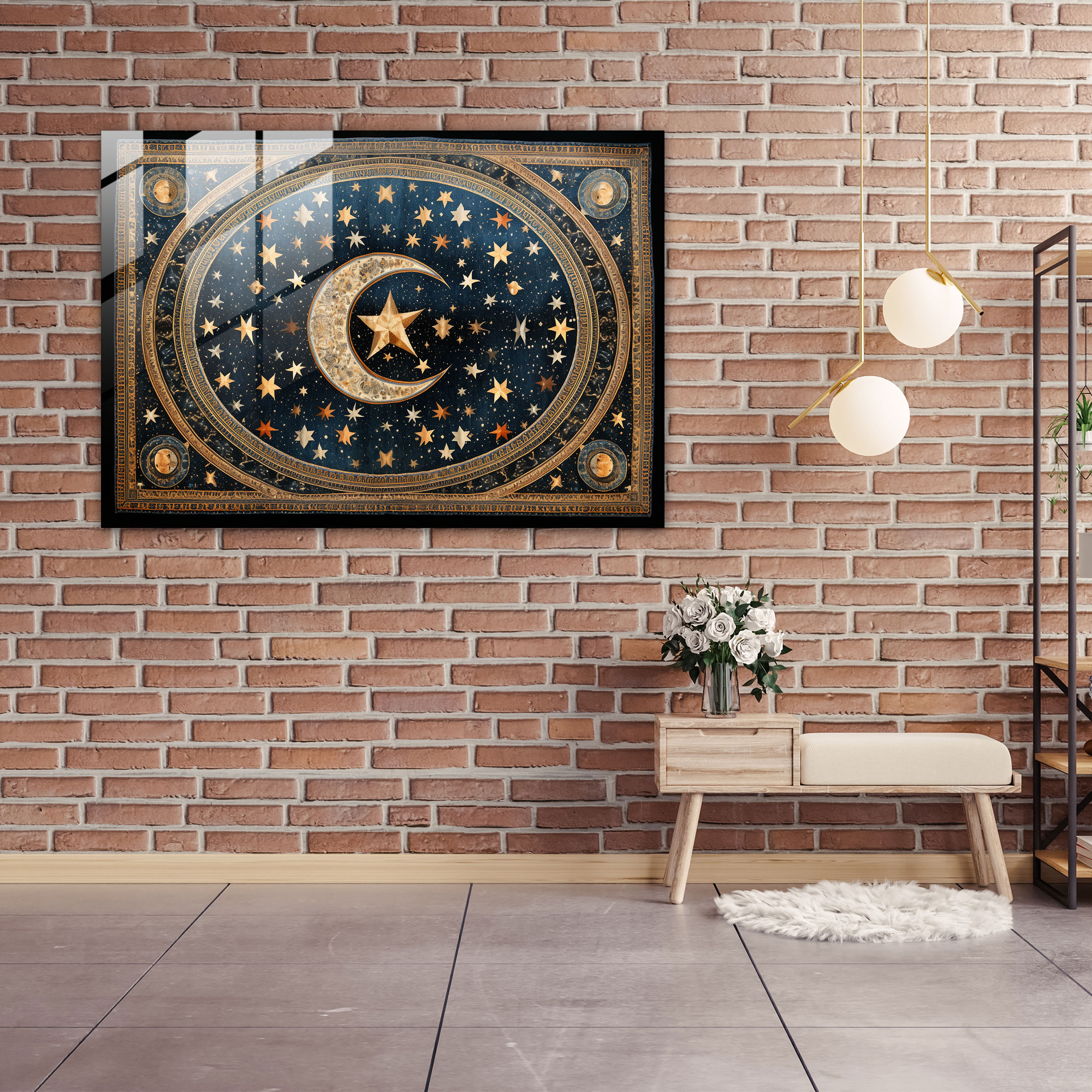 Celestial Turkish Carpet Pattern Glass Print - Turkish Carpet, Mystical, Modern Art, Endless Wonder