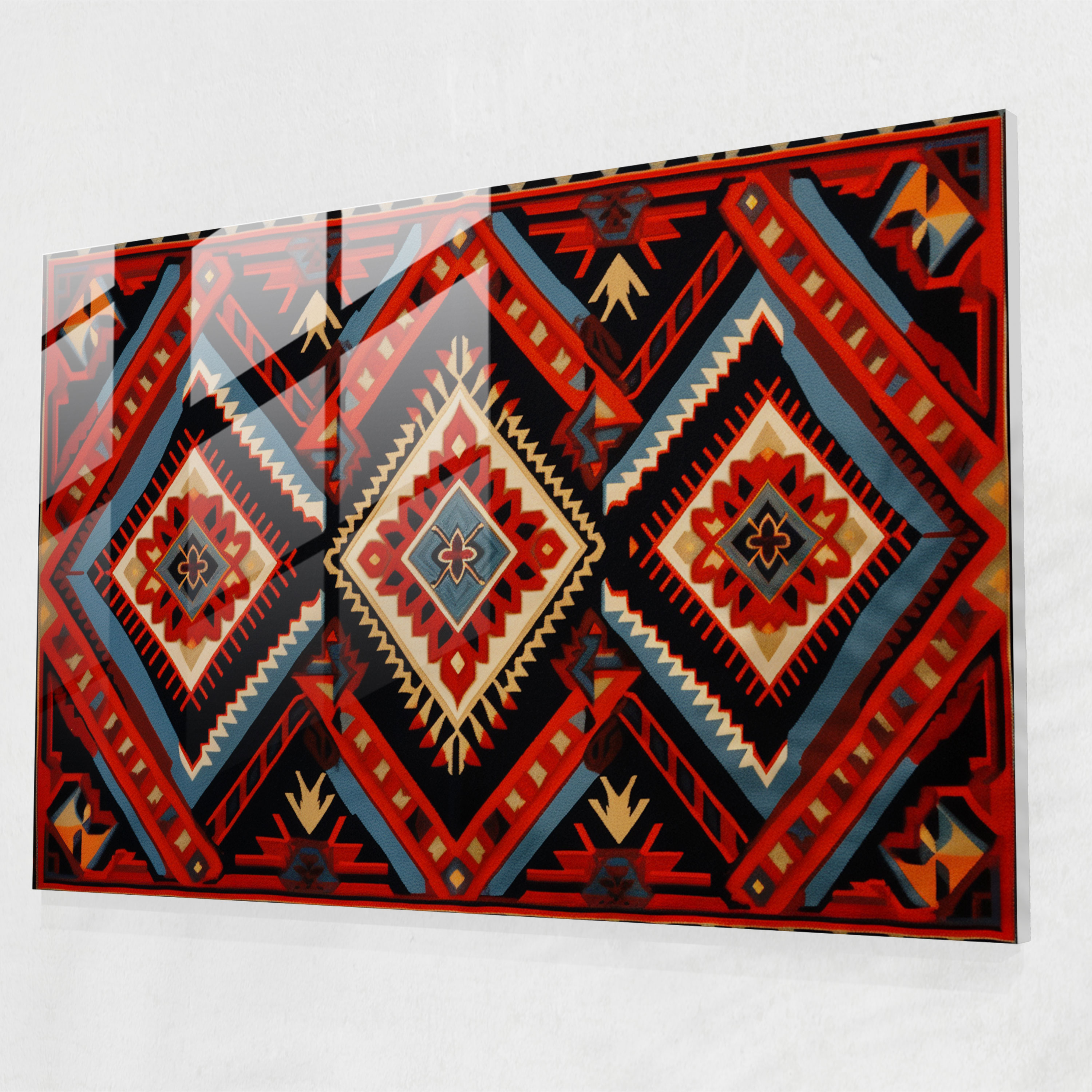 Geometric Turkish Carpet Glass Wall Art - Turkish Carpet, Modern Art, Vibrant, Glass Wall Art