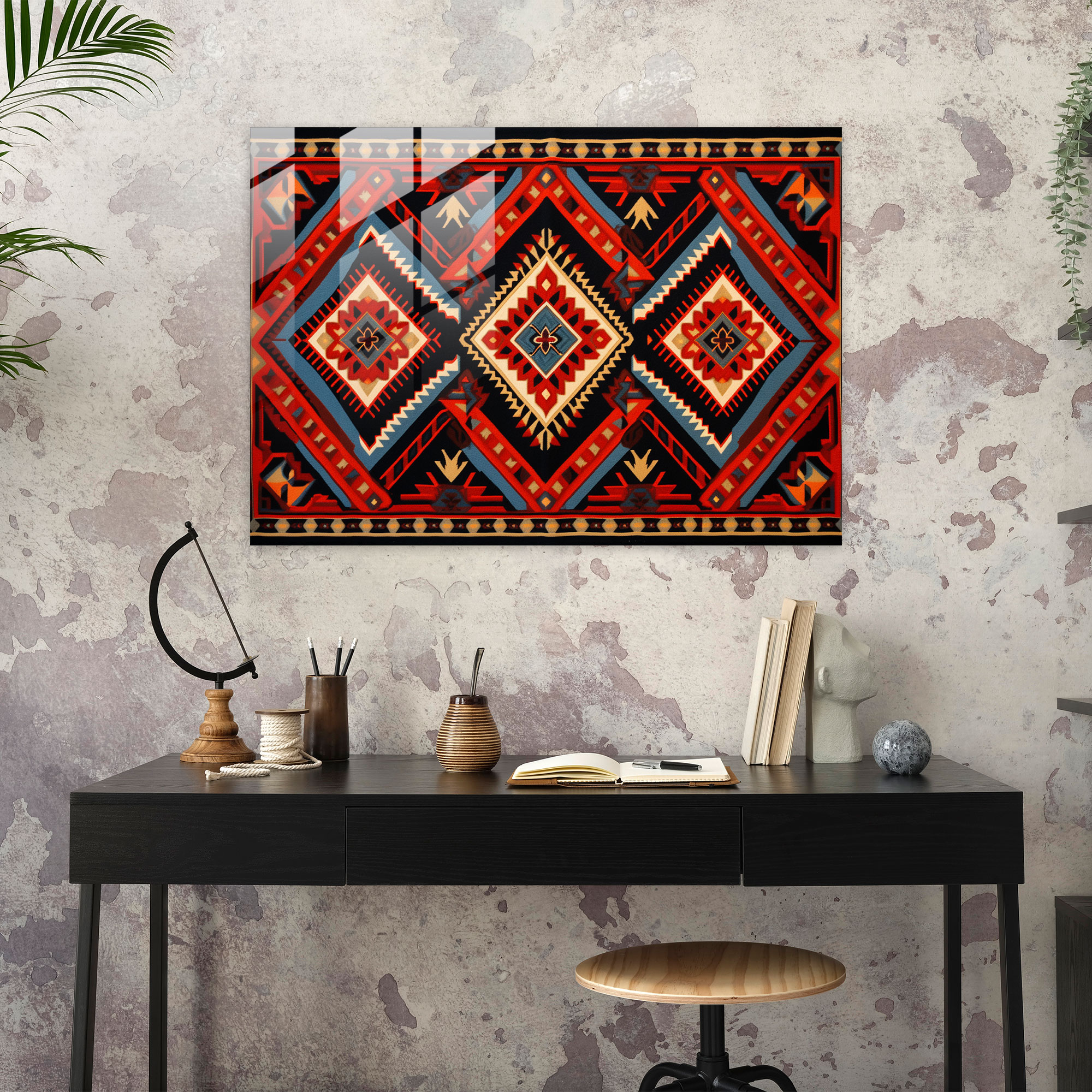 Geometric Turkish Carpet Glass Wall Art - Turkish Carpet, Modern Art, Vibrant, Glass Wall Art
