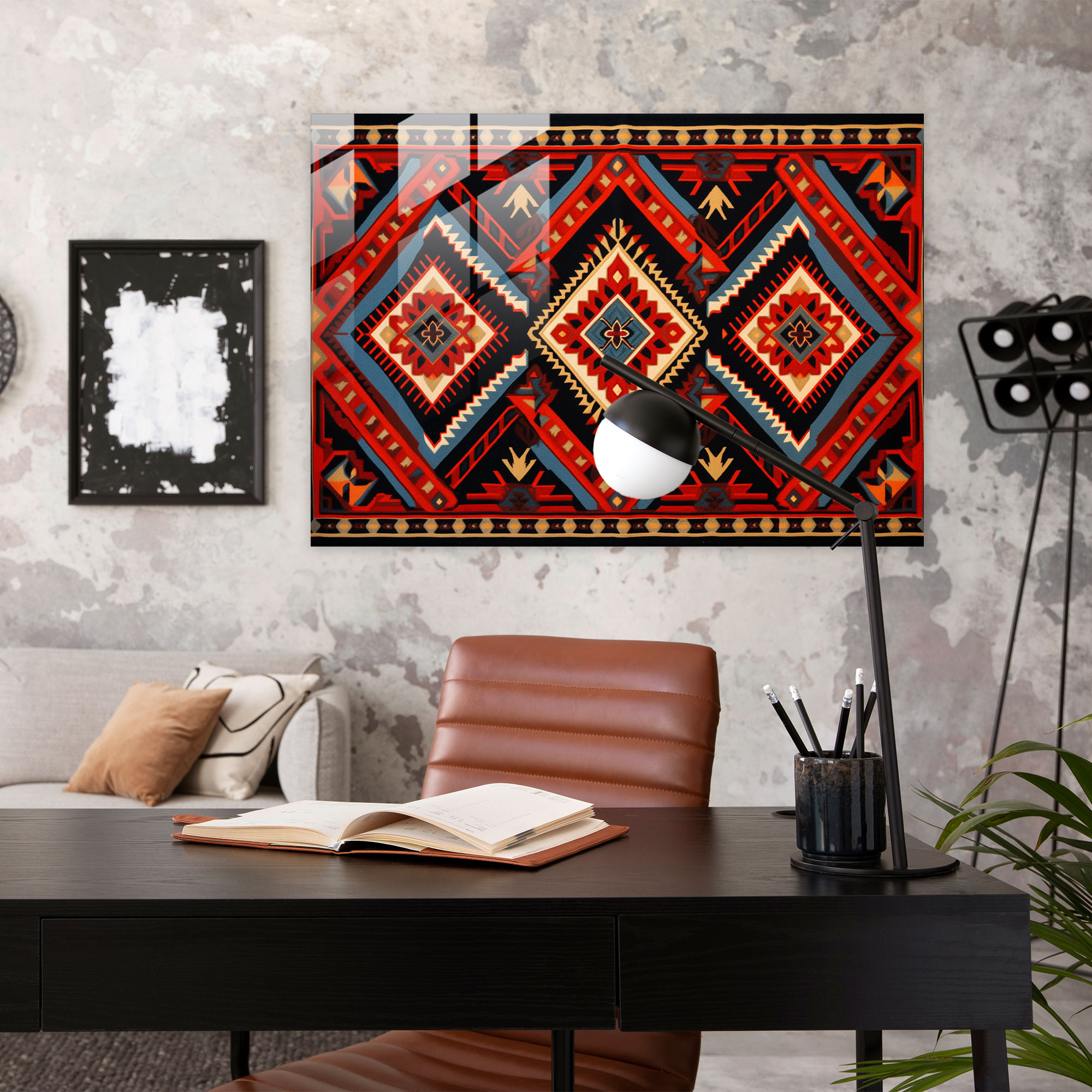 Geometric Turkish Carpet Glass Wall Art - Turkish Carpet, Modern Art, Vibrant, Glass Wall Art