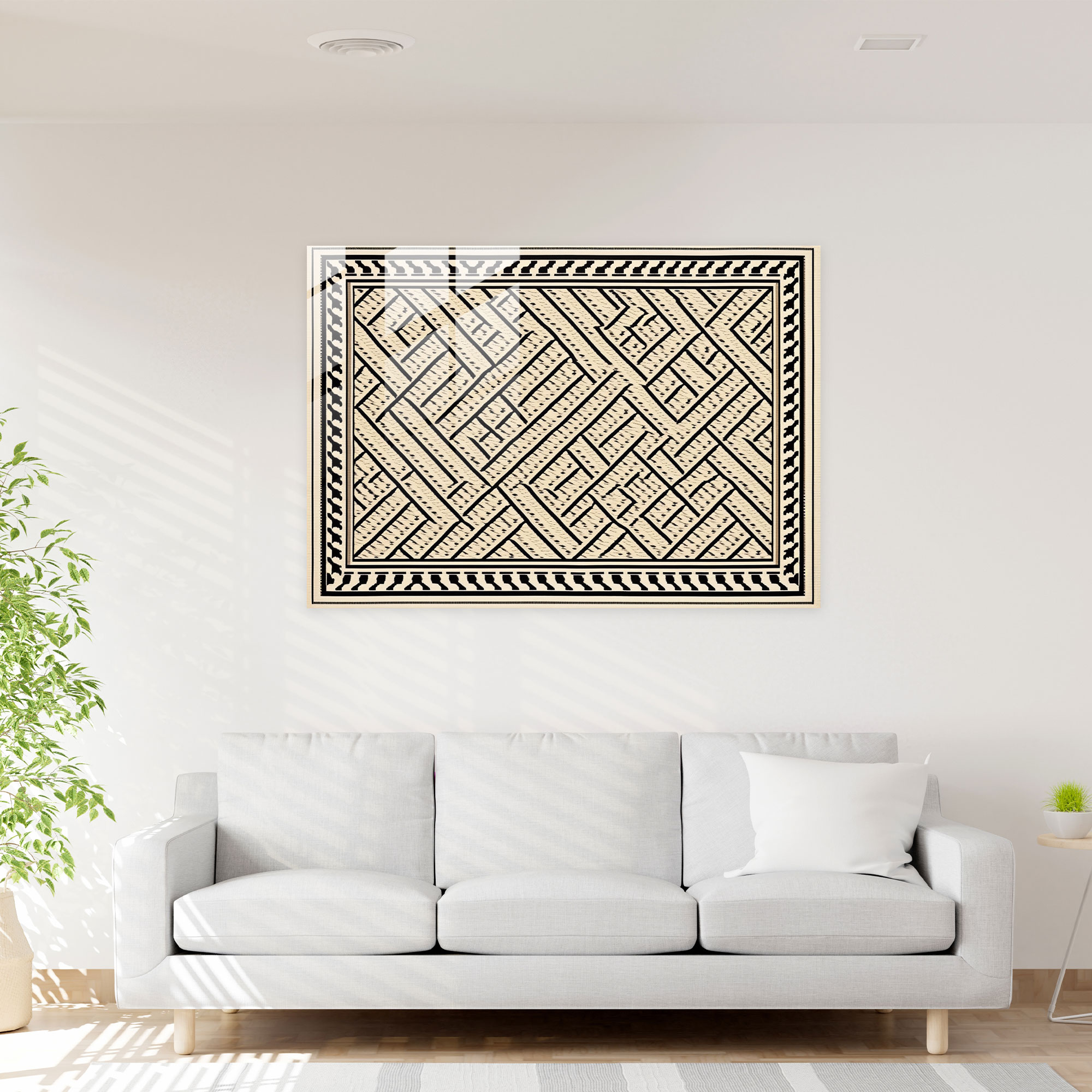 Minimalist Türk Halı Cam Tablo Sanatı - Türk Halısı Sade Çizgiler Nötr Renkler Modern Şıklık