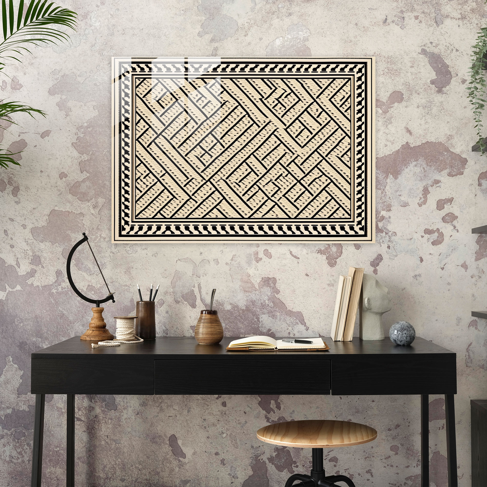 Minimalist Türk Halı Cam Tablo Sanatı - Türk Halısı Sade Çizgiler Nötr Renkler Modern Şıklık